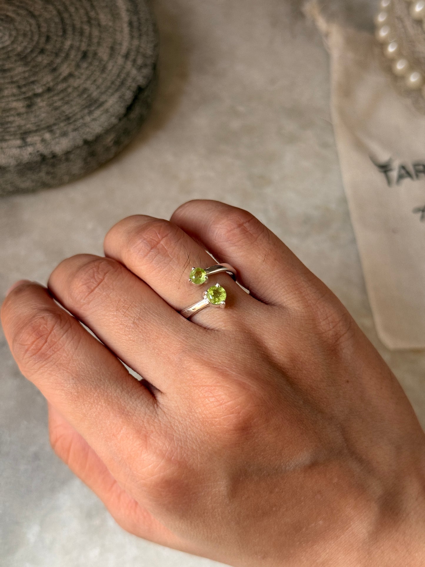 handcrafted 925 sterling silver peridot two stone ring