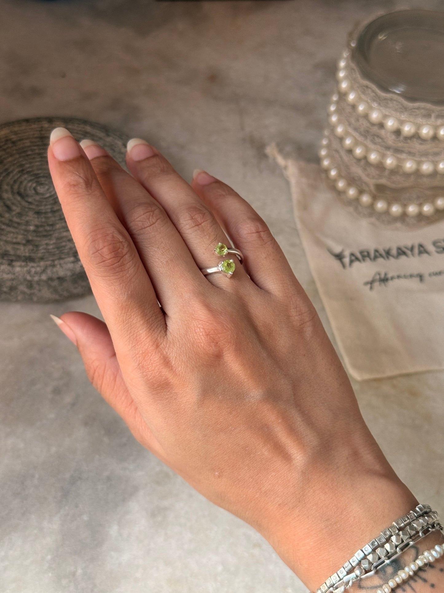 natural peridot double gemstone 925 sterling silver adjustable ring