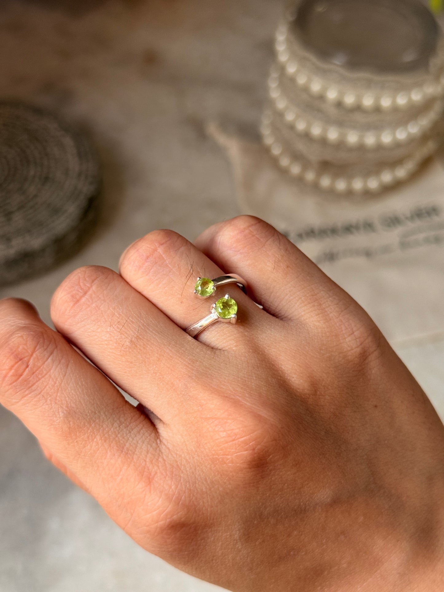 boho style 925 sterling silver peridot two stone ring