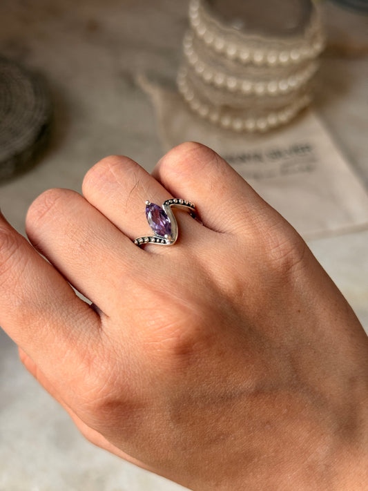 925 sterling silver amethyst marquise cut rawa band ring  