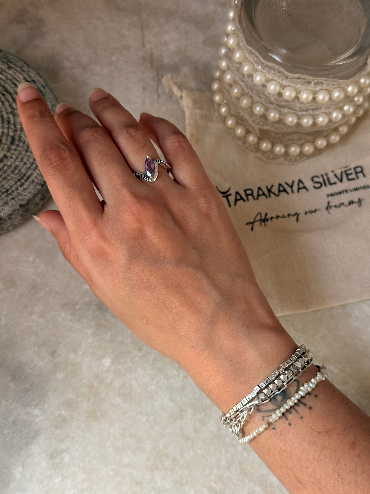 Amethyst marquise cut rawa band ring in 925 sterling silver