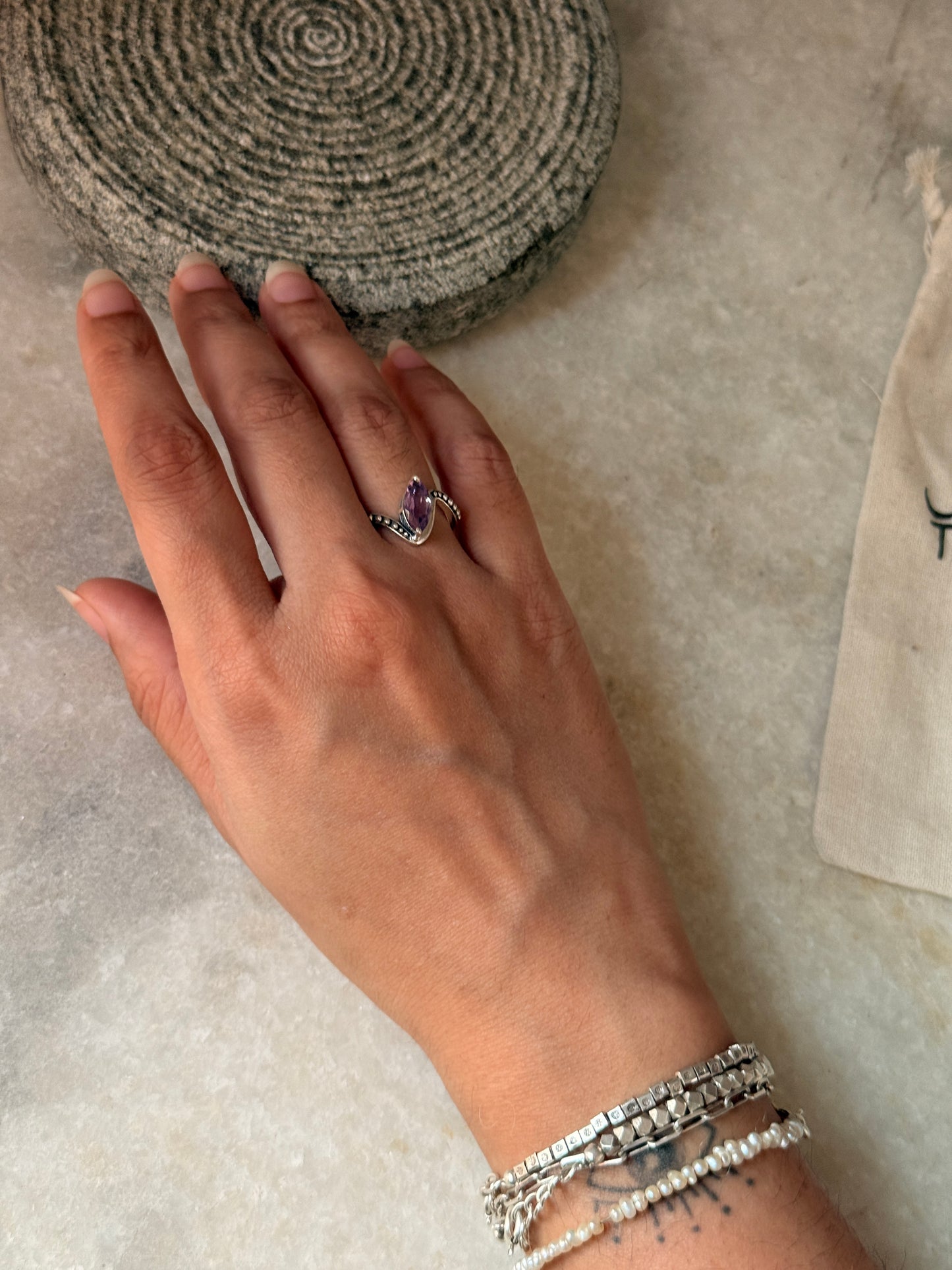 Natural amethyst marquise cut rawa ring in 925 sterling silver