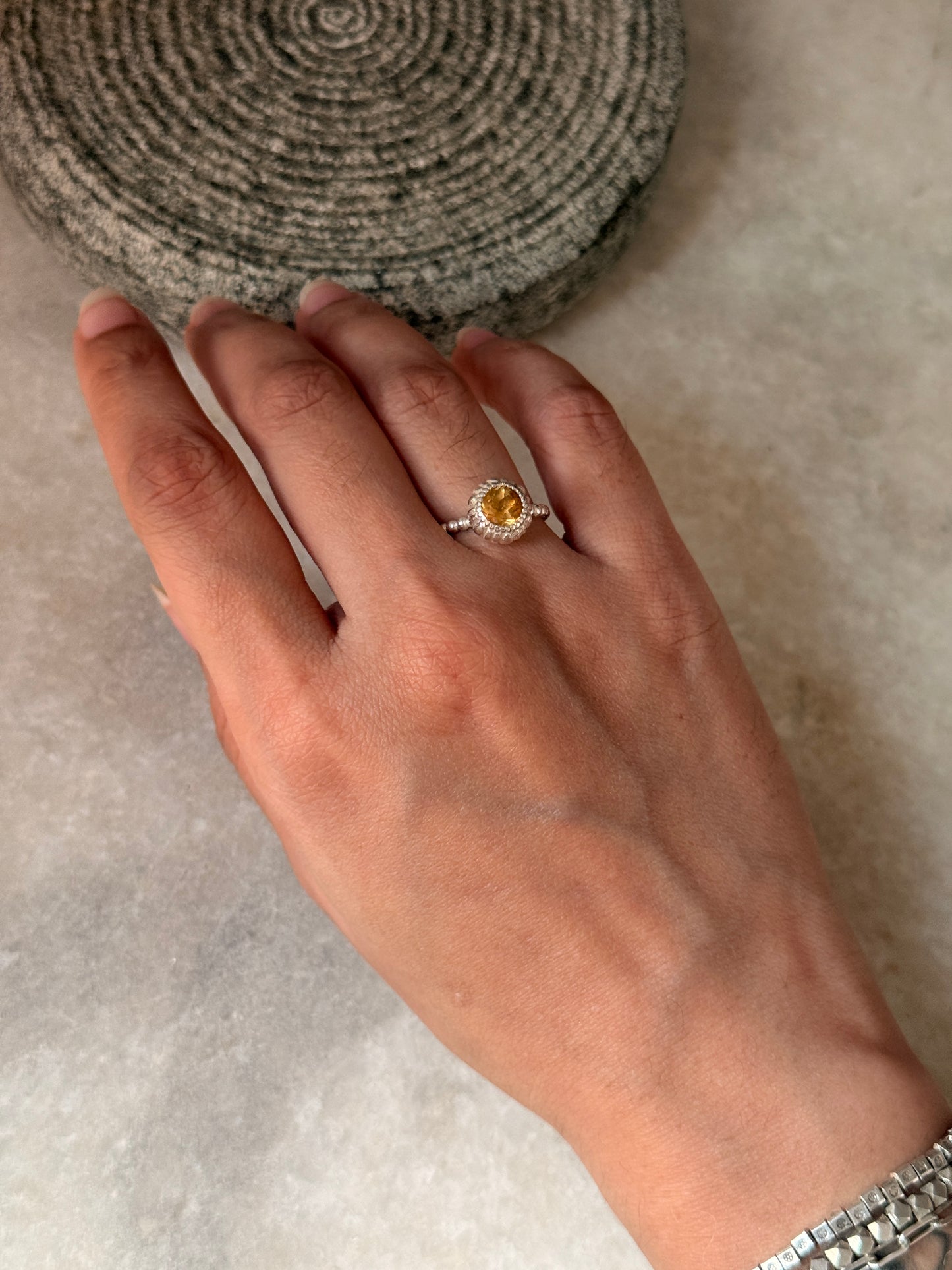 Handcrafted 925 sterling silver citrine round dot band ring  