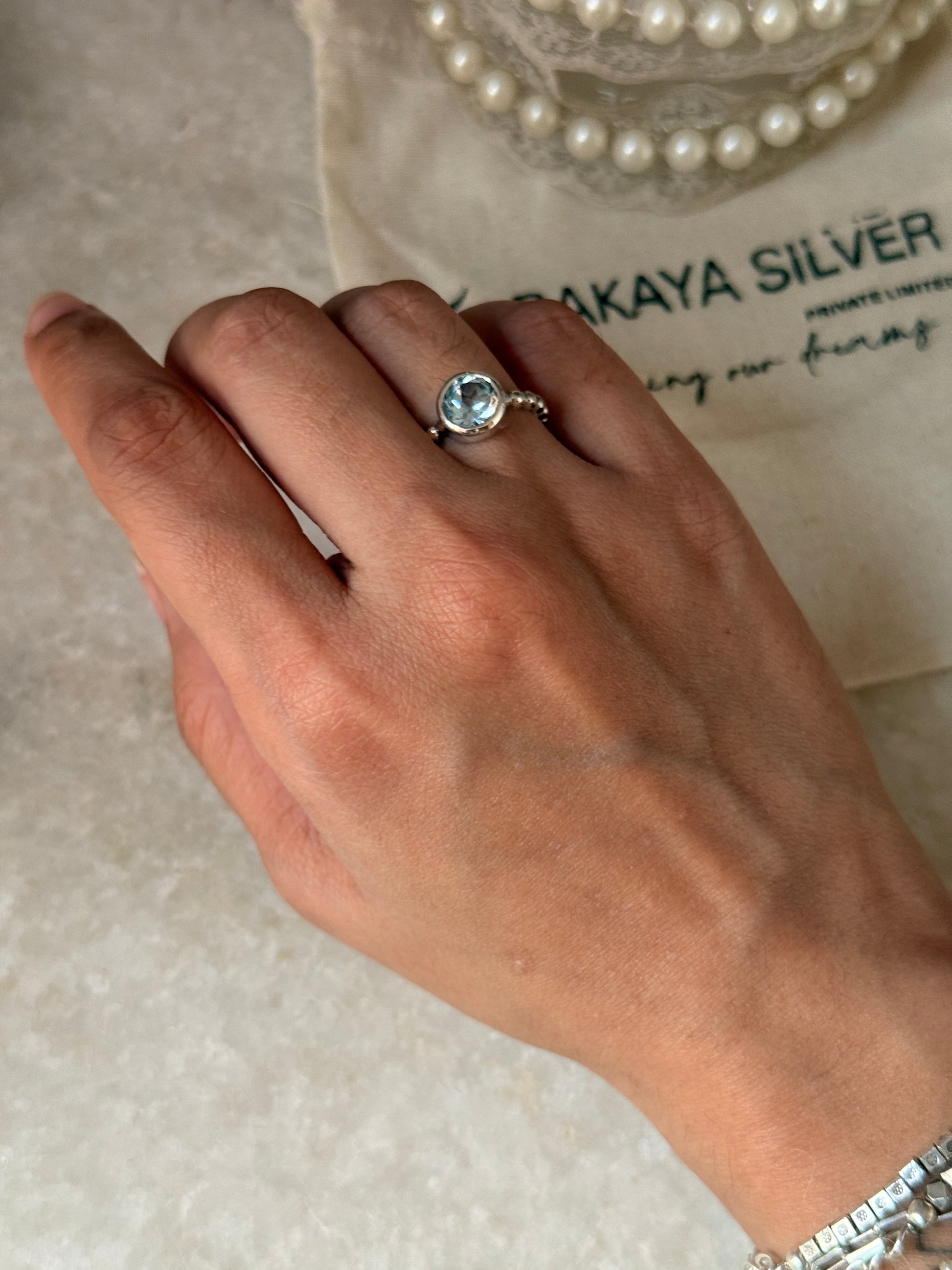 unique 925 sterling silver blue topaz round dot band ring