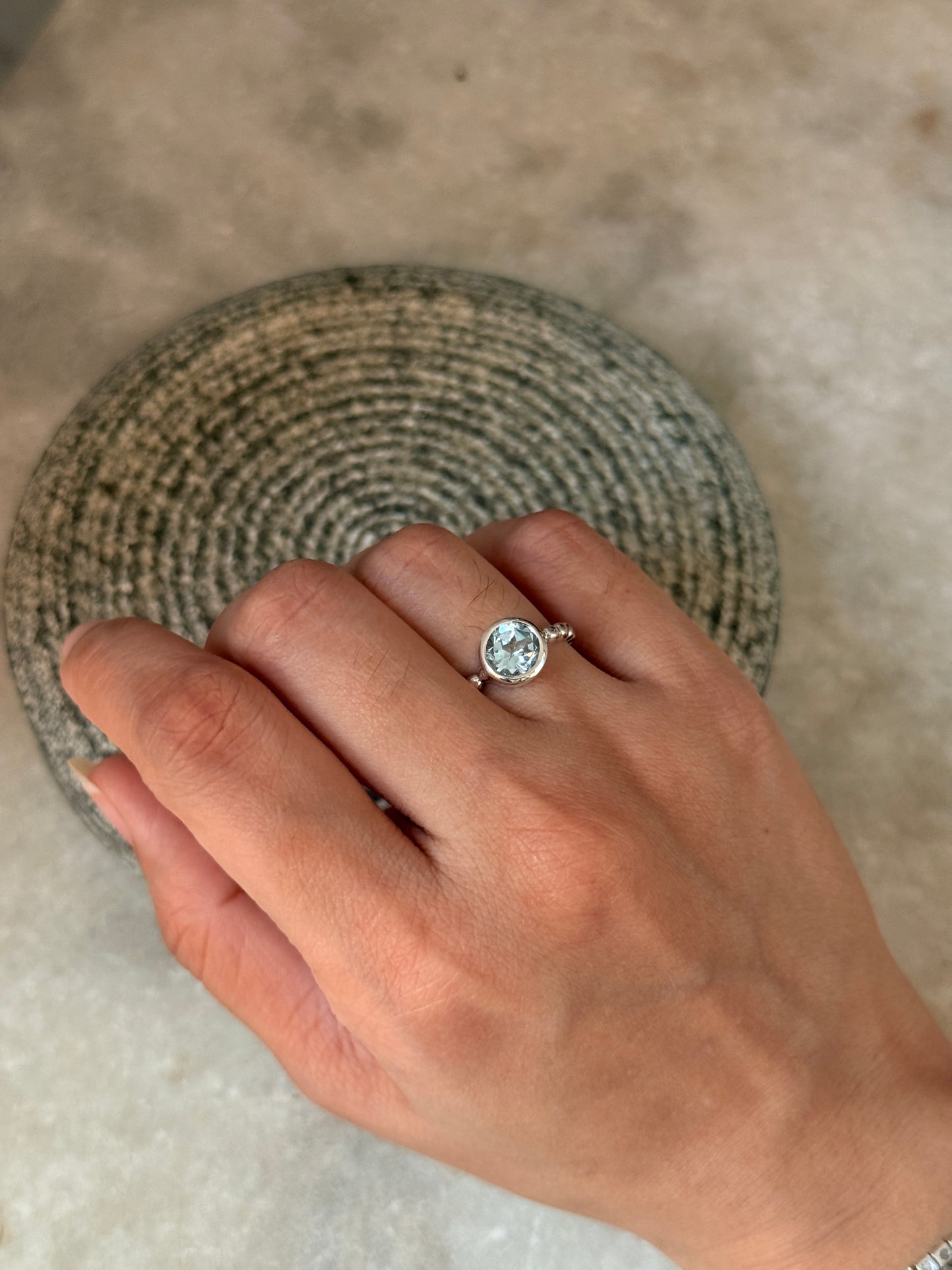 adjustable 925 sterling silver blue topaz dot ring