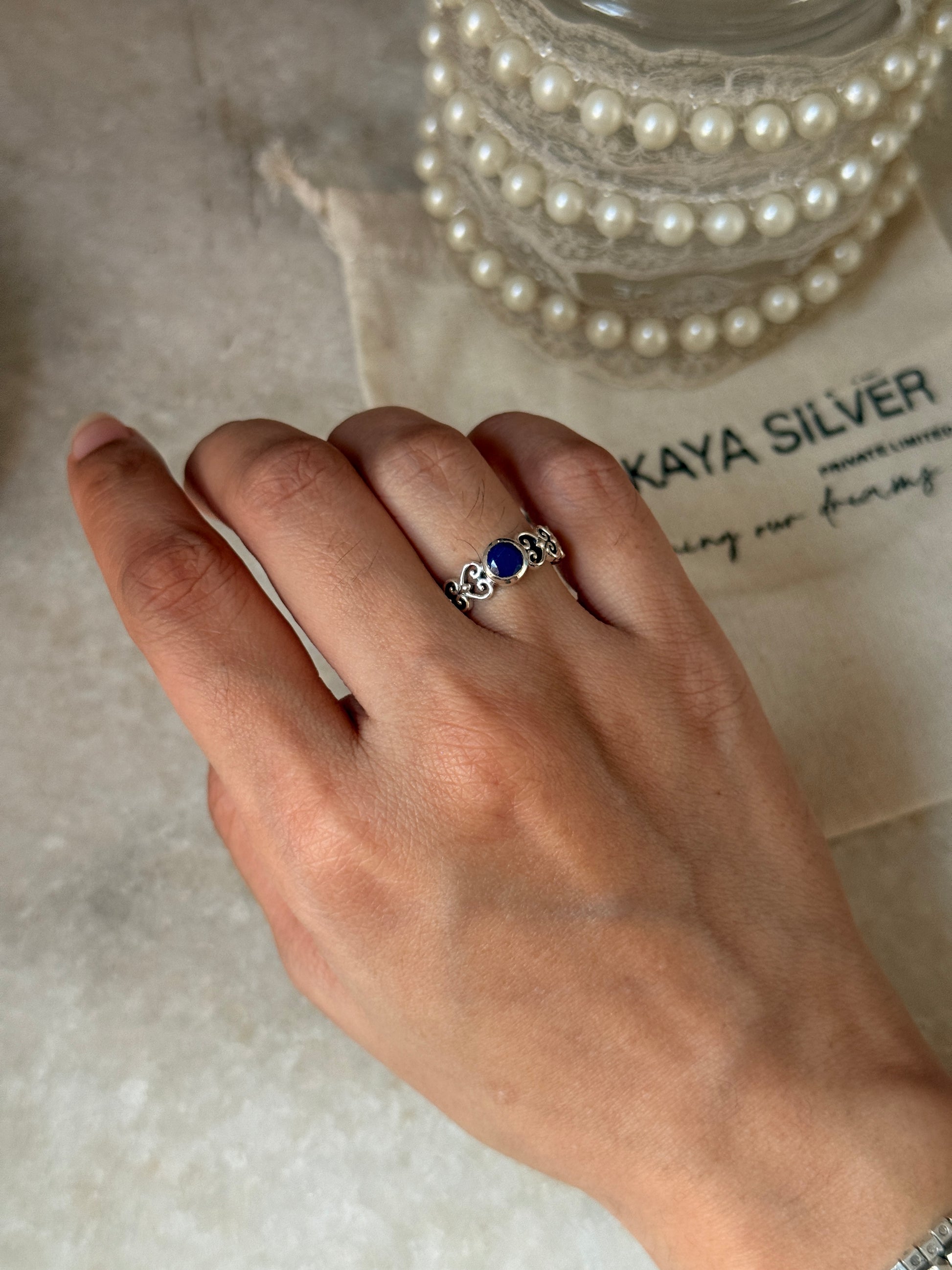 Boho lapis lazuli princess band 925 sterling silver ring  