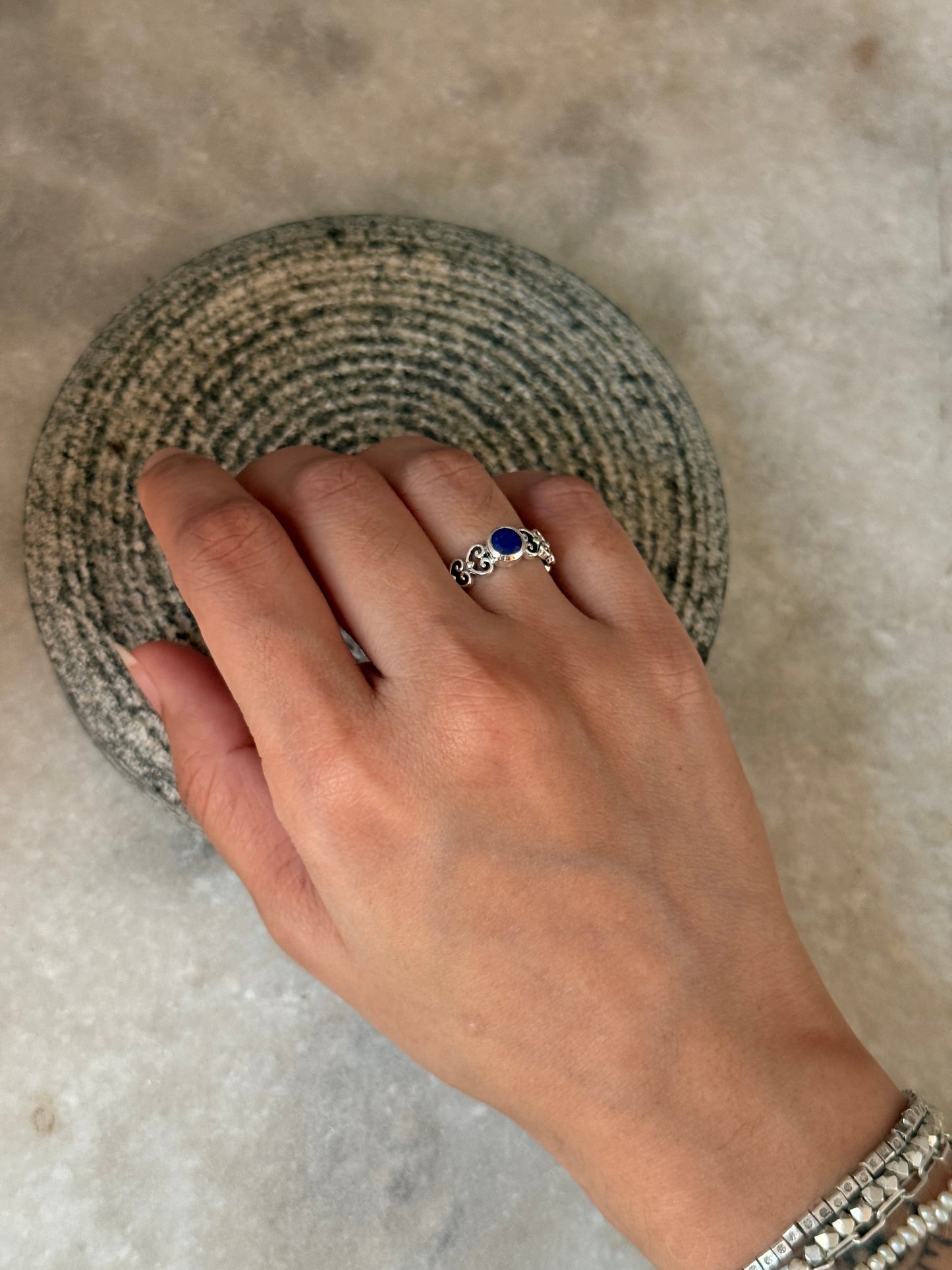  Elegant lapis lazuli princess band 925 sterling silver ring