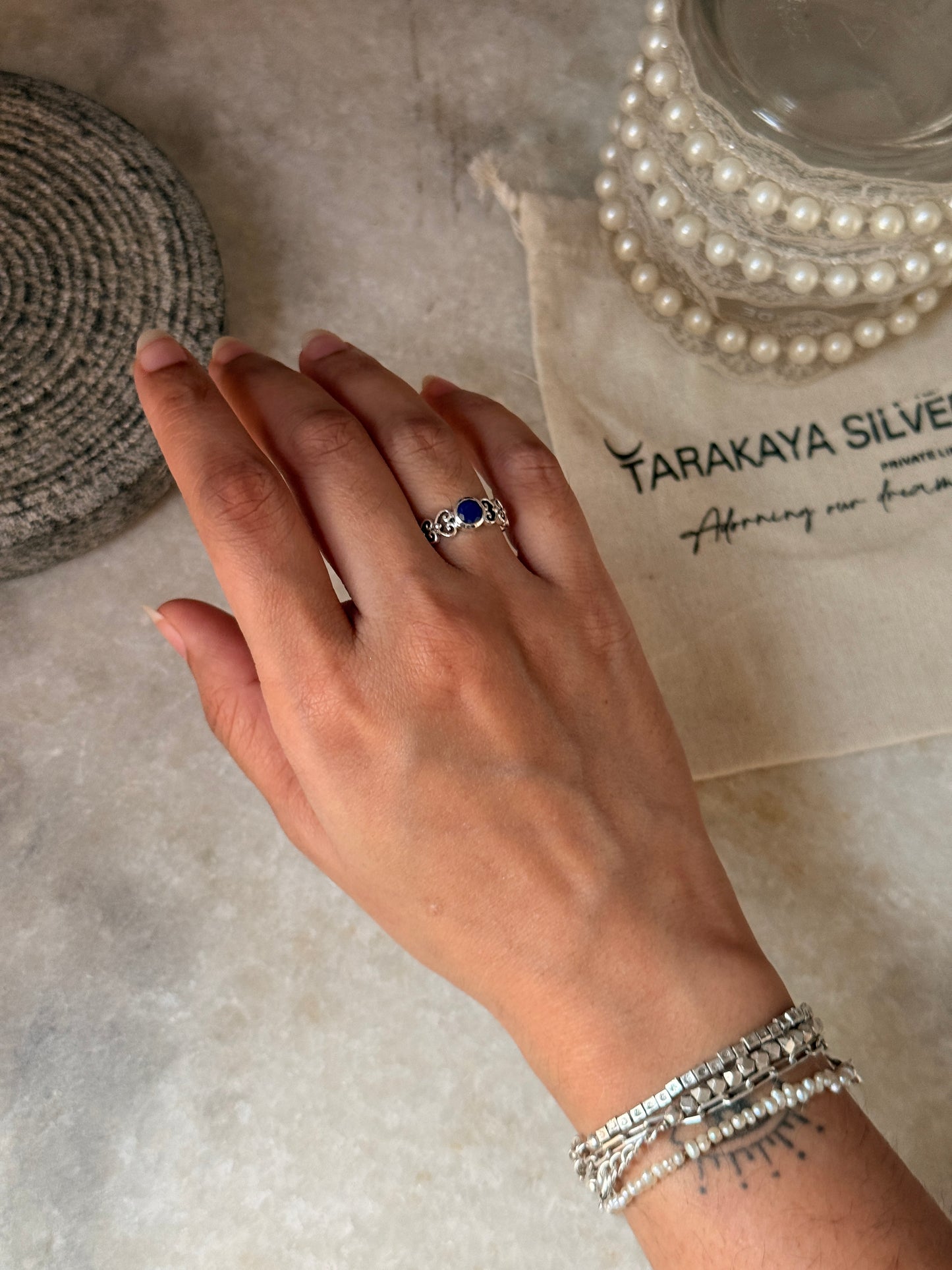  Artisan crafted lapis lazuli princess band 925 sterling silver ring