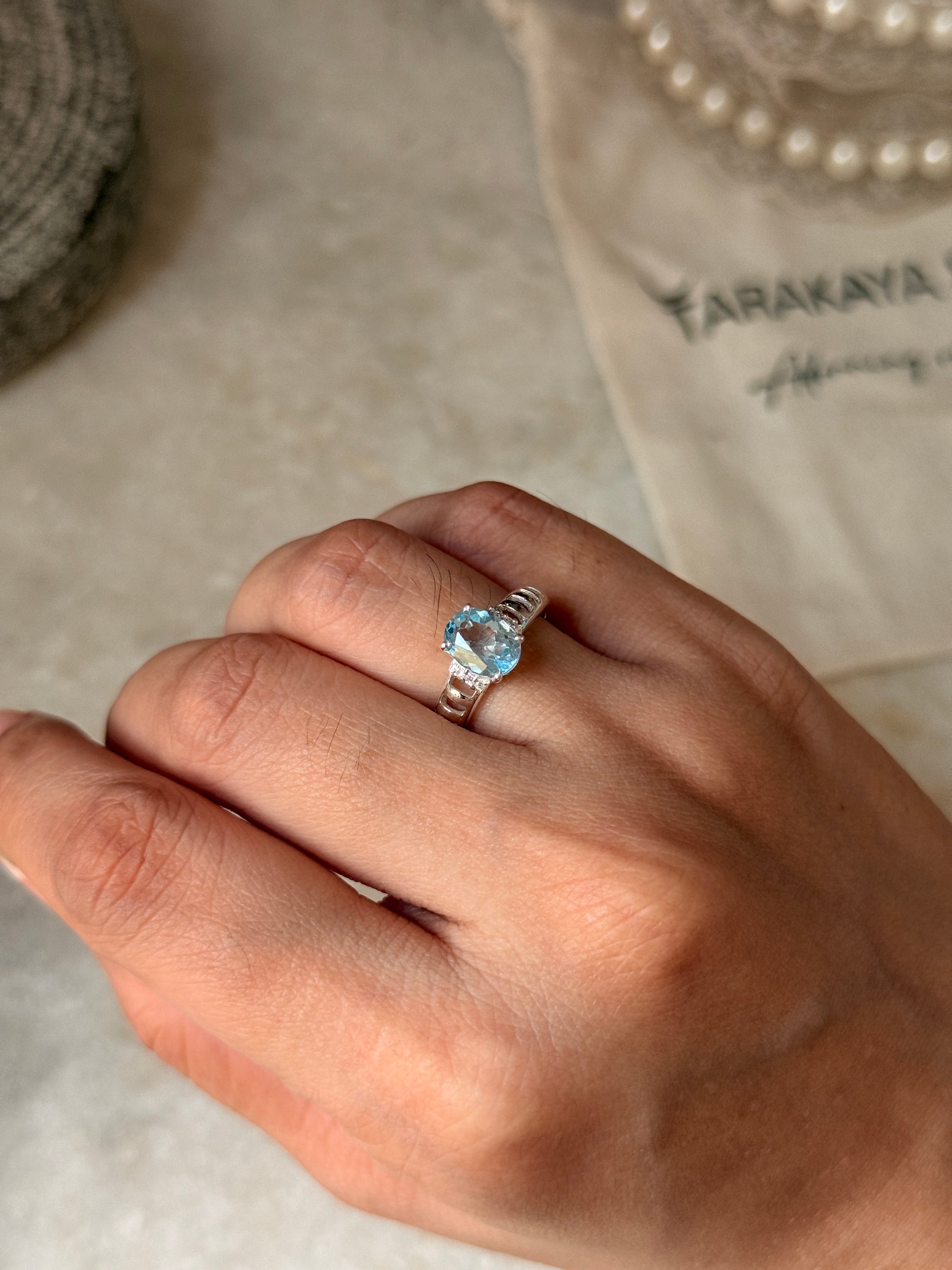 Boho adjustable blue topaz oval 925 sterling silver ring  