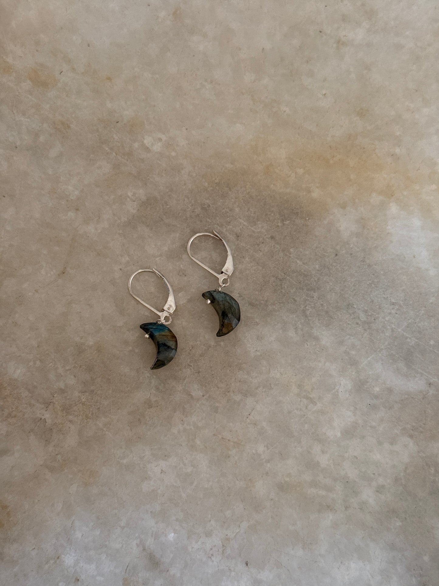 925 sterling silver moon earrings featuring labradorite gemstone