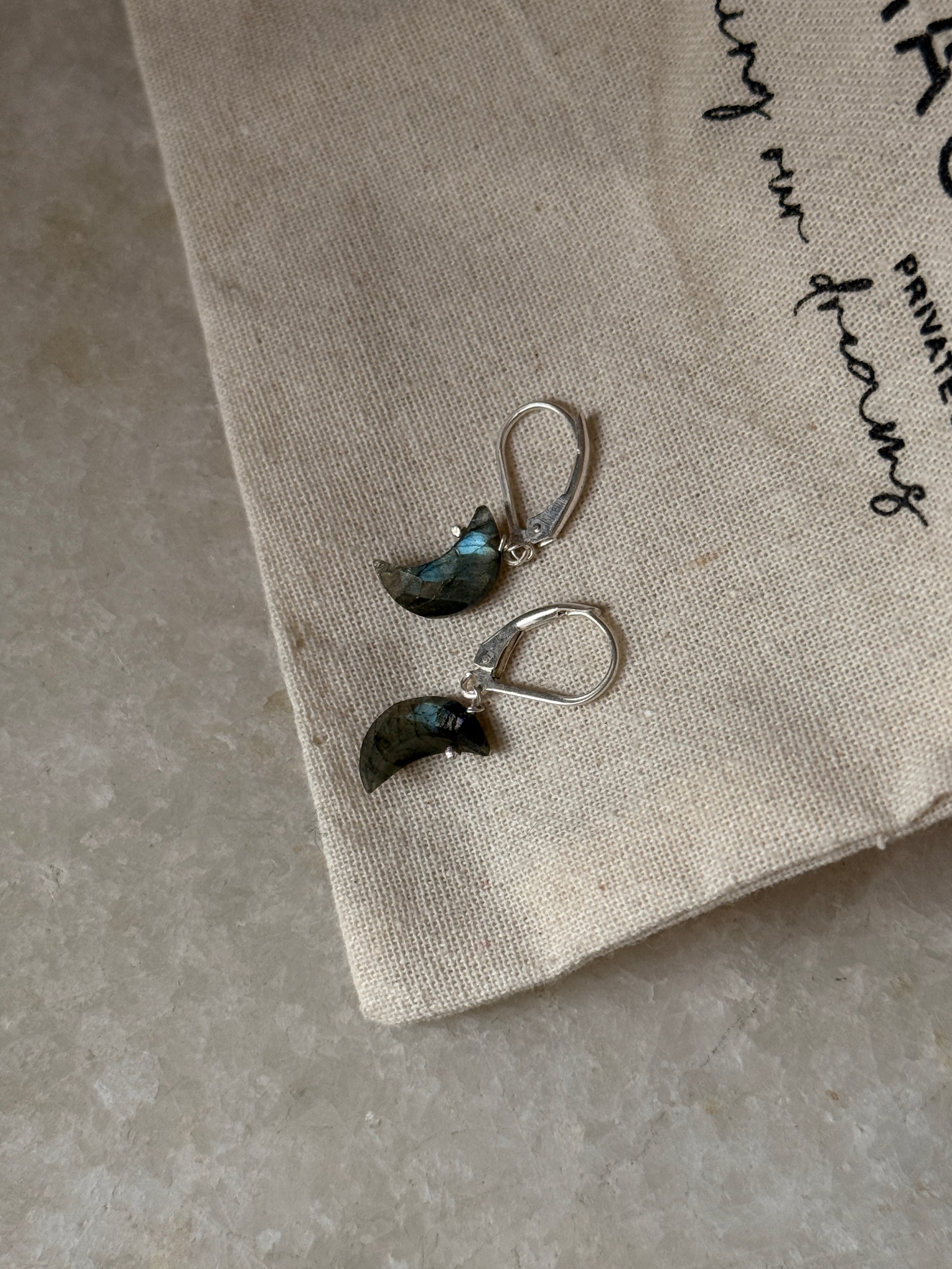 Women’s 925 sterling silver labradorite moon design lever back earrings  