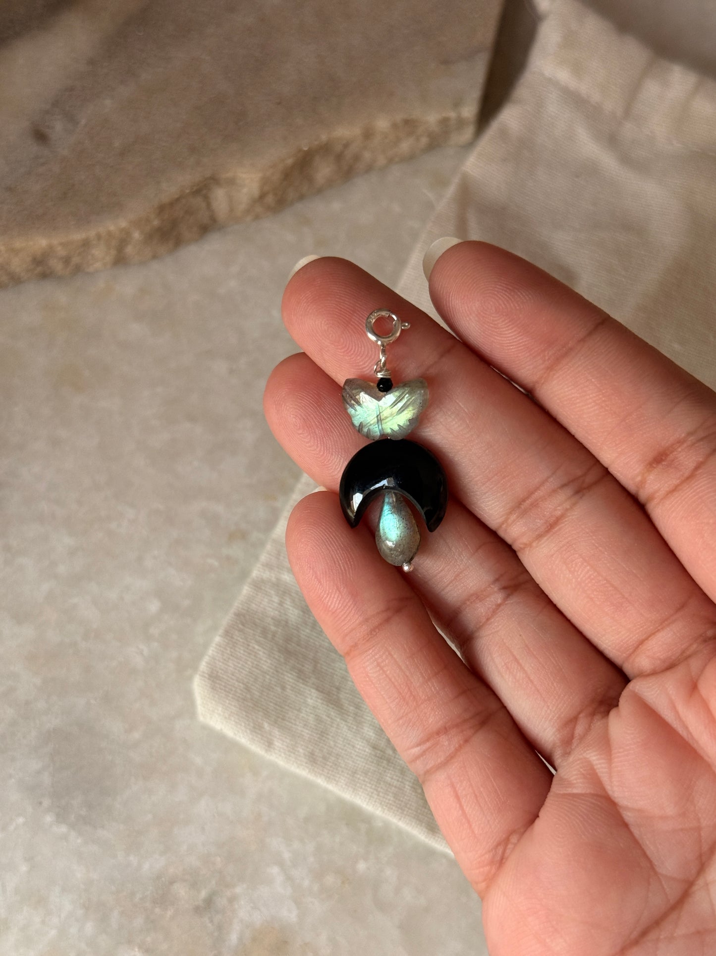 Women’s 925 sterling silver labradorite moon drop earrings  