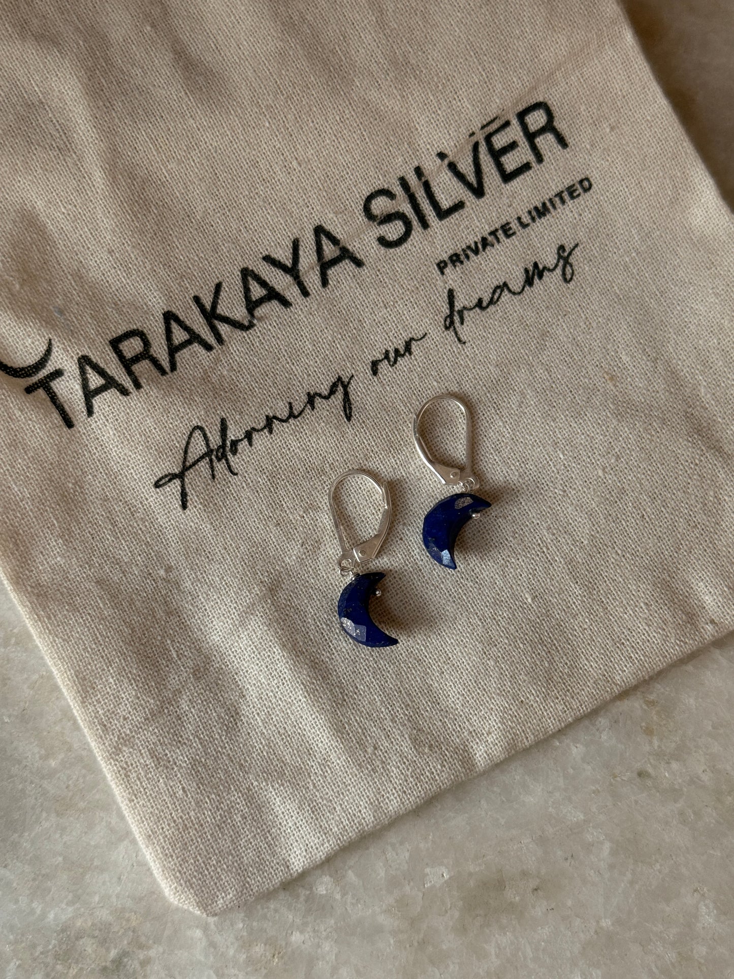 925 Sterling silver moon earrings with natural lapis lazuli gemstones