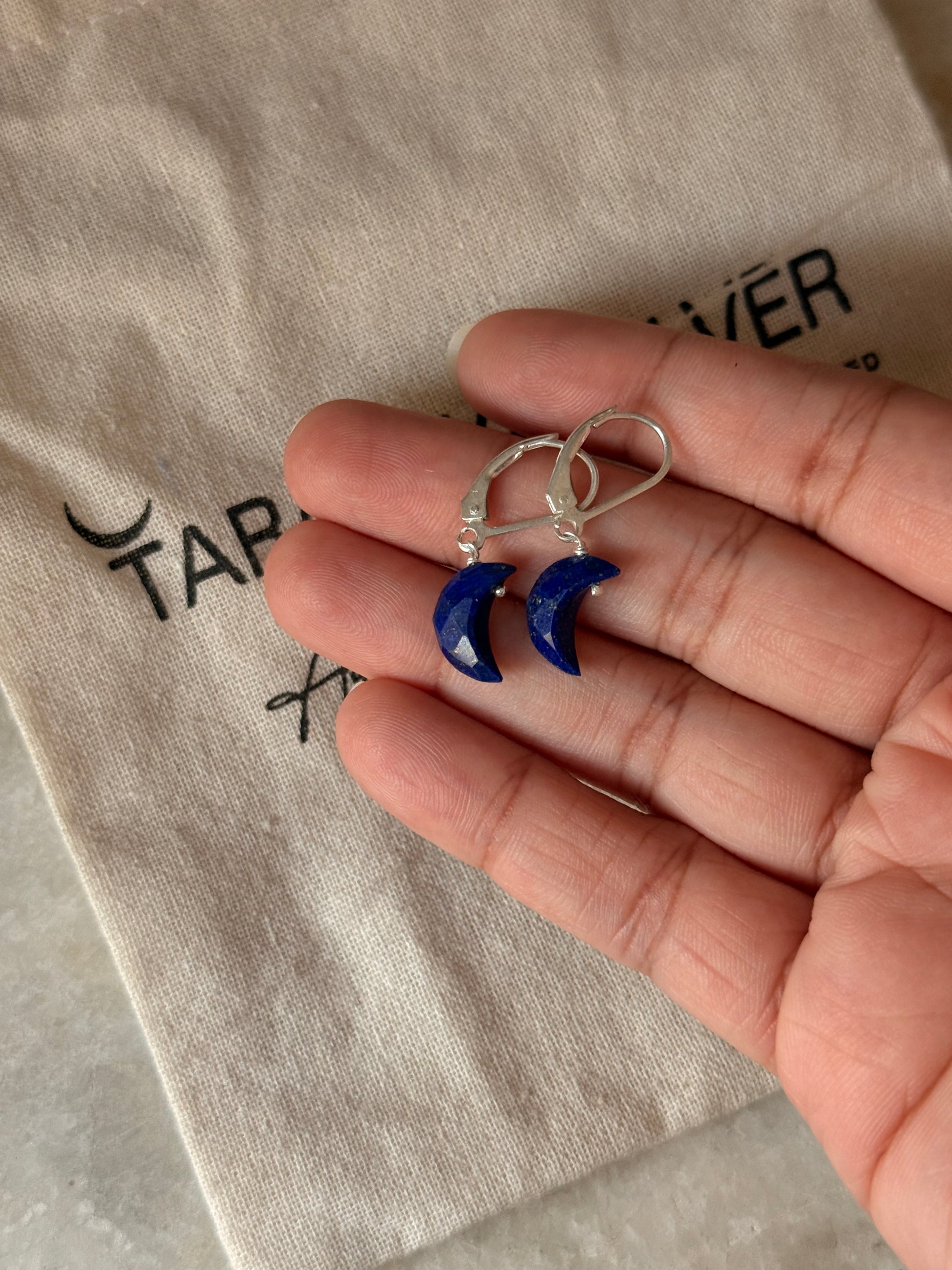 Women’s 925 Sterling silver lapis lazuli moon lever back earrings