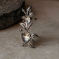 925 sterling silver flower leaf double band adjustable ring  