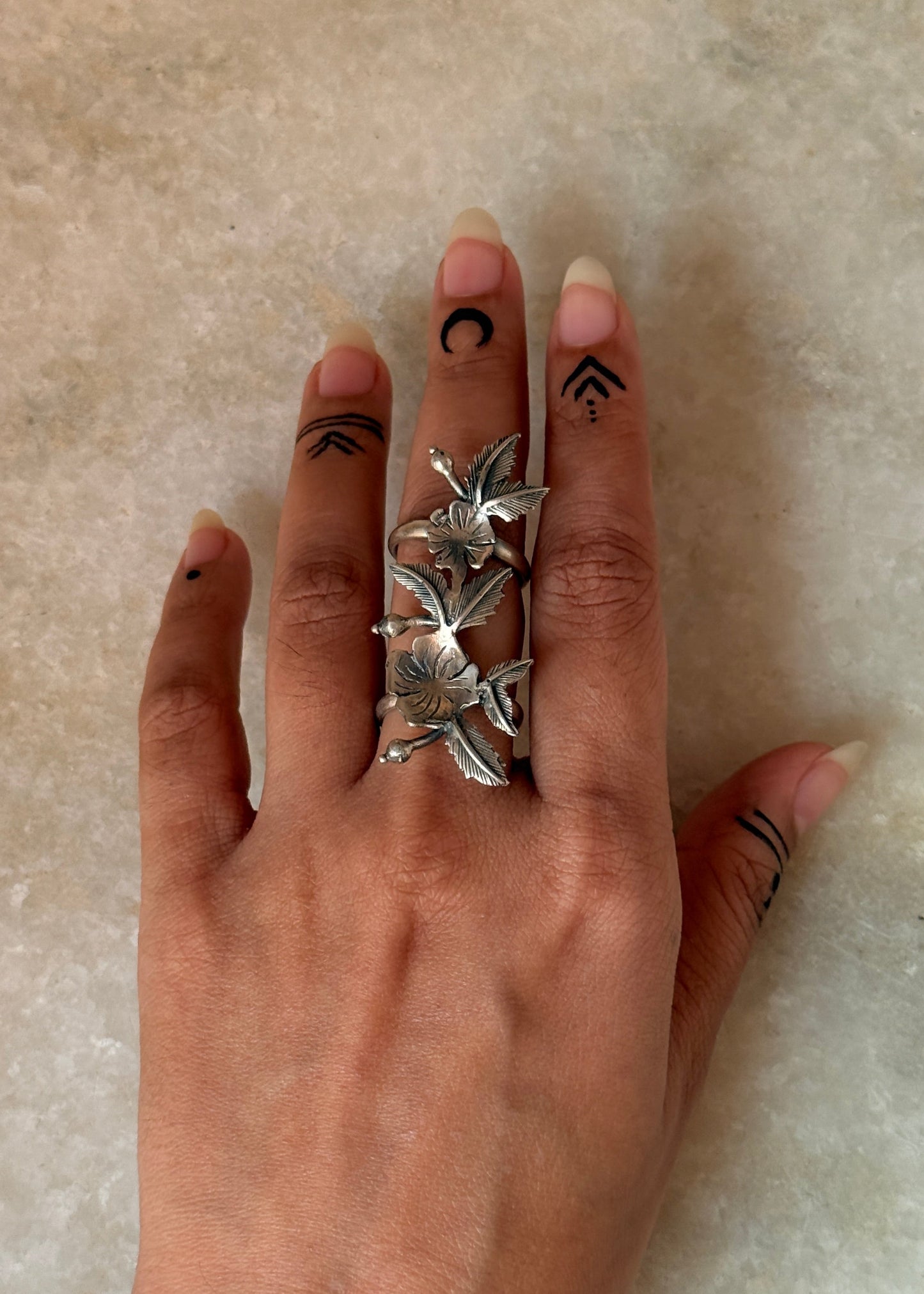 unique 925 sterling silver flower leaf open band ring