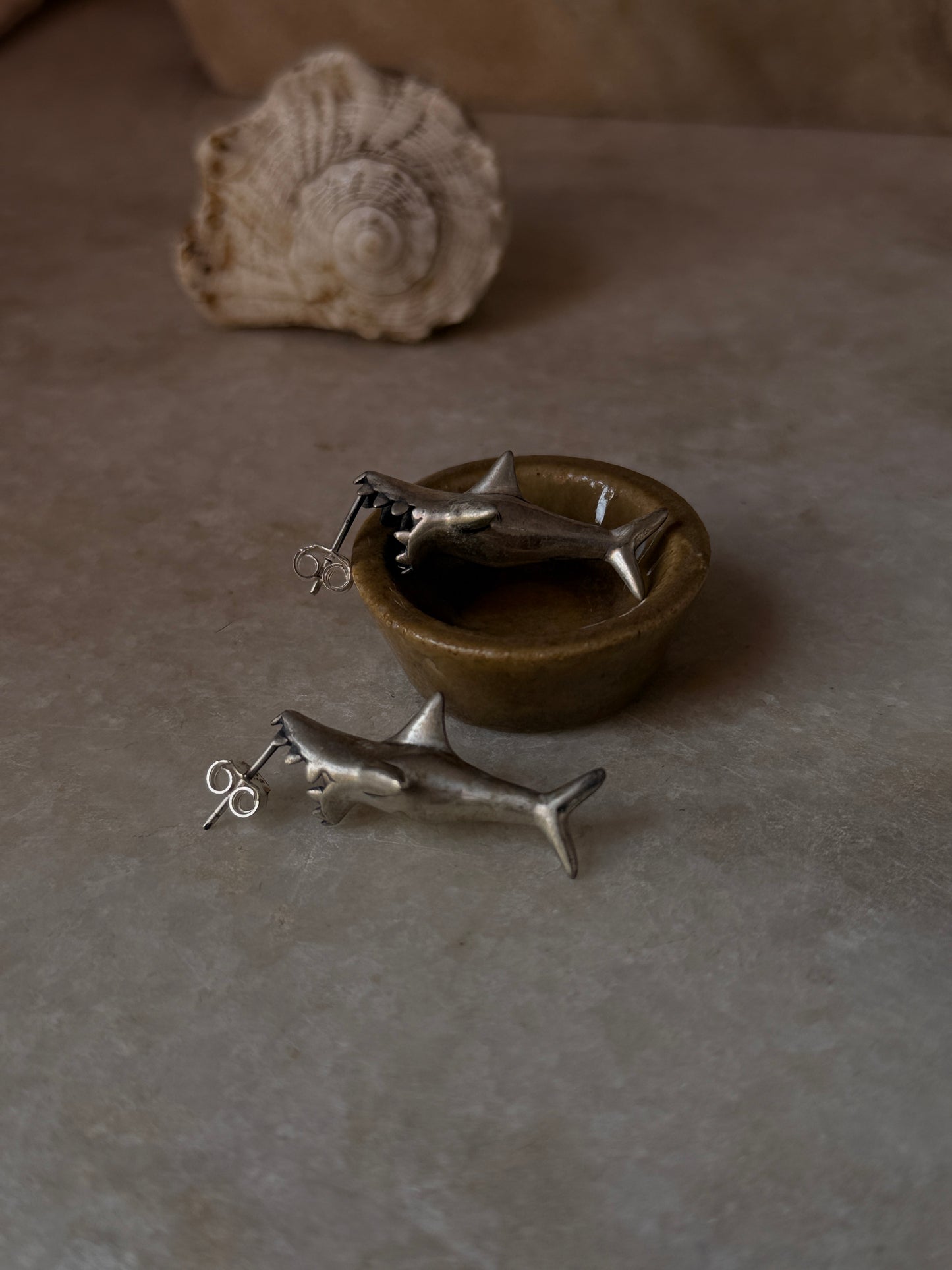 925 sterling silver shark stud earrings  