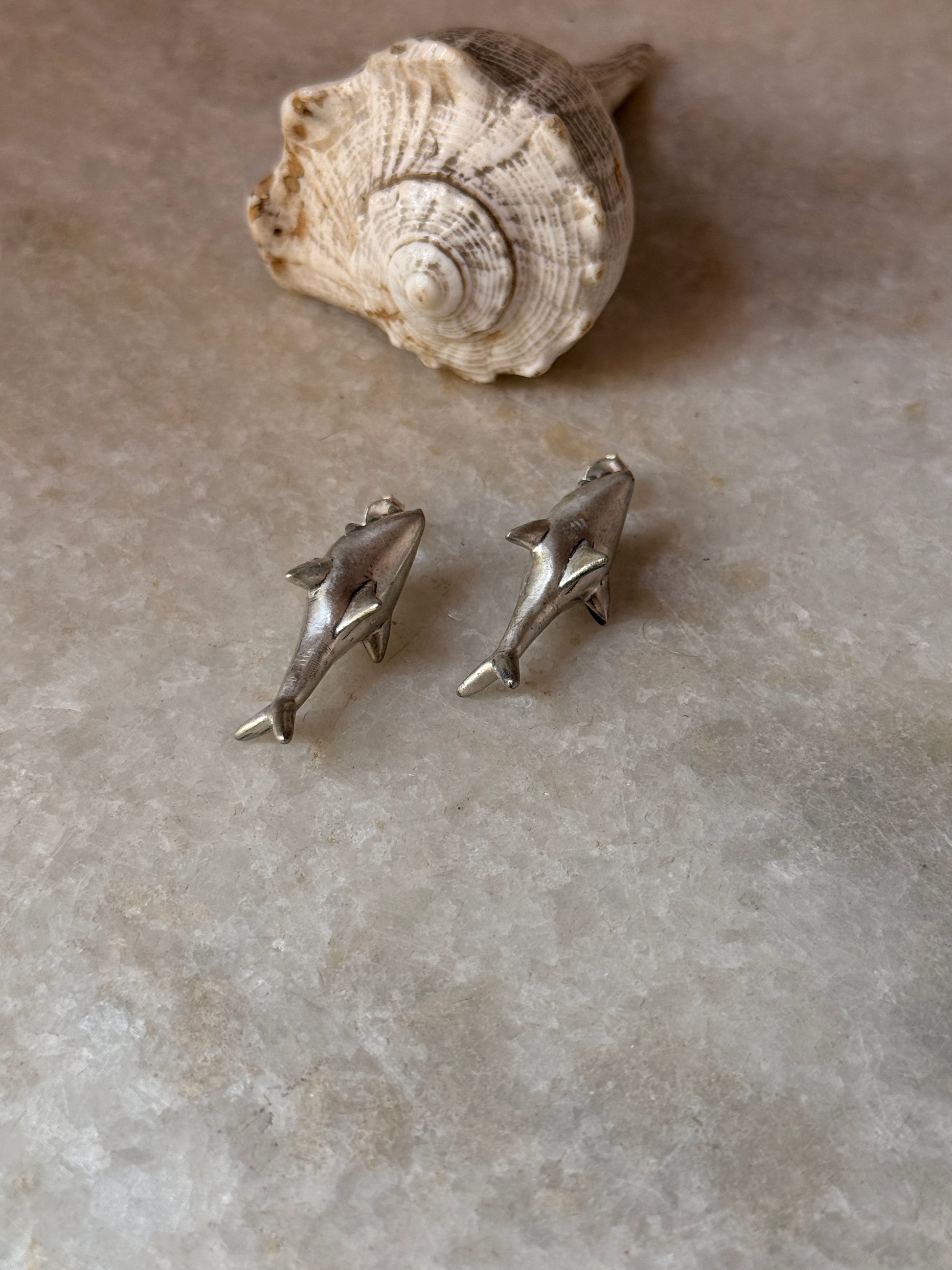 unique 925 sterling silver shark stud earrings