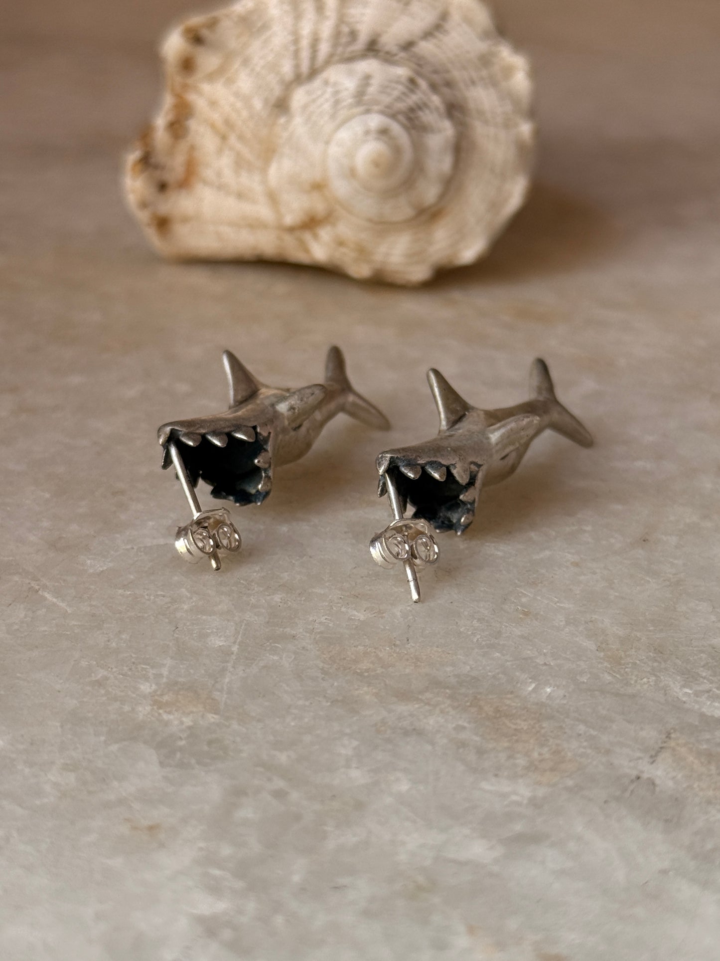 handcrafted 925 sterling silver shark studs