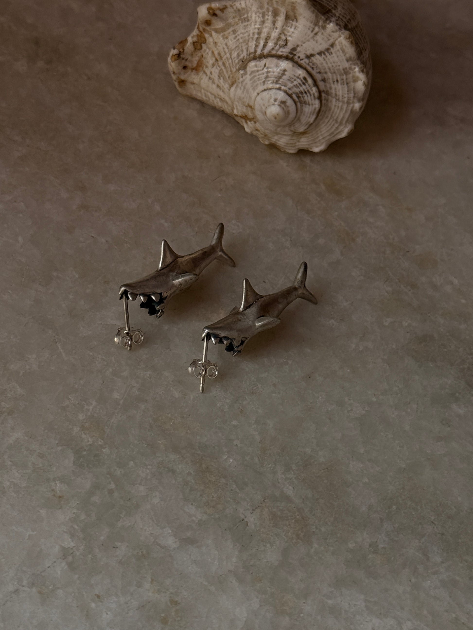 minimalist 925 sterling silver shark stud earrings