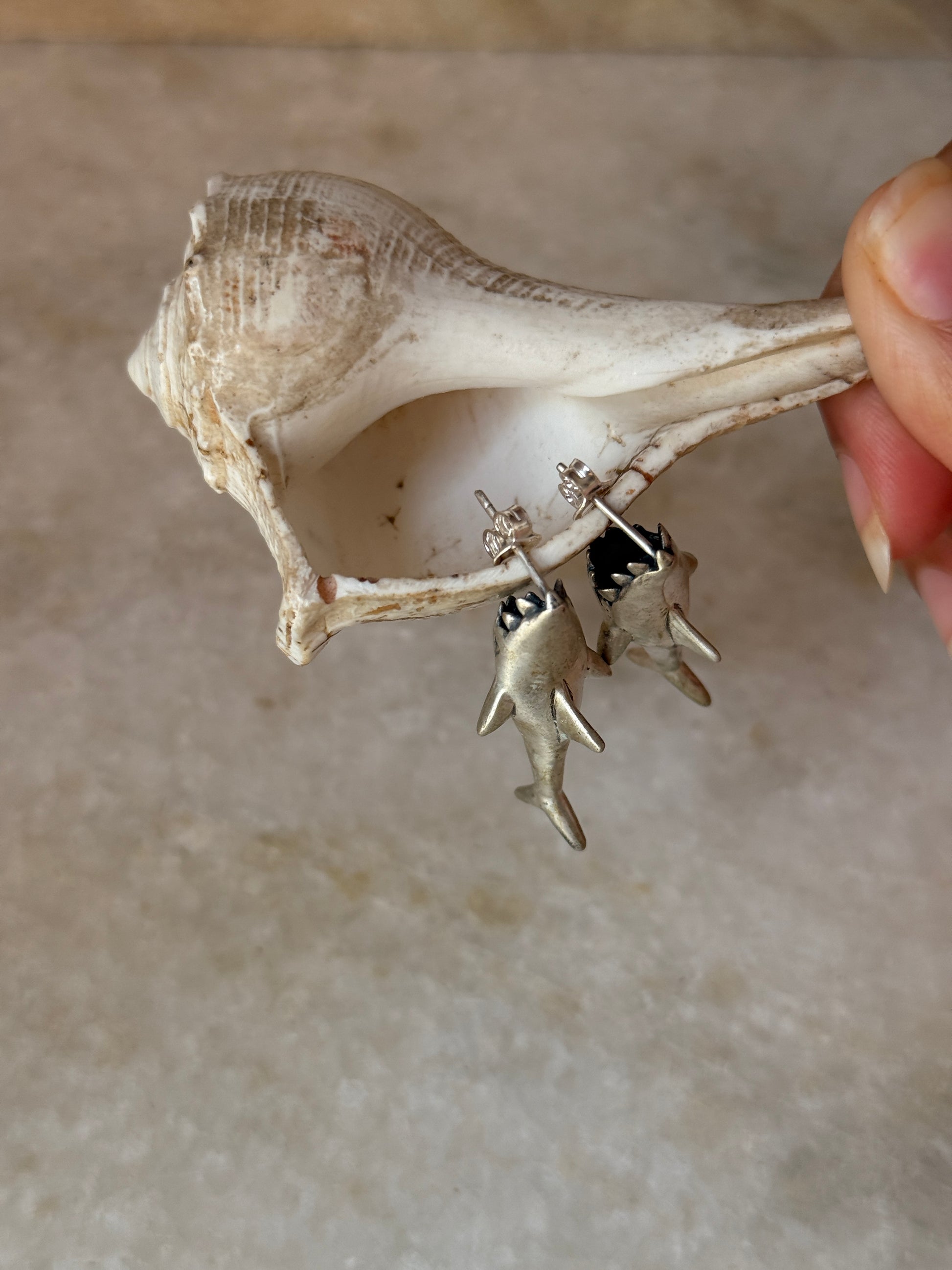 marine life shark 925 sterling silver stud earrings  