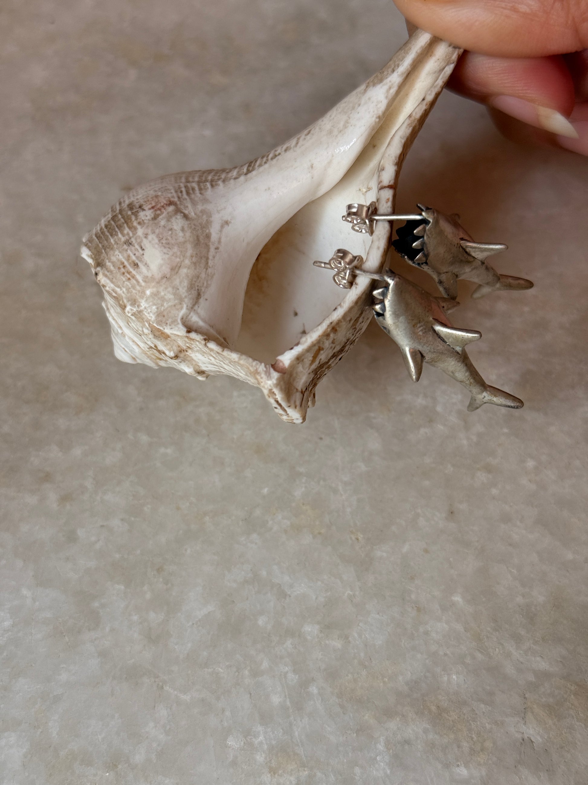 modern shark design 925 sterling silver stud earrings