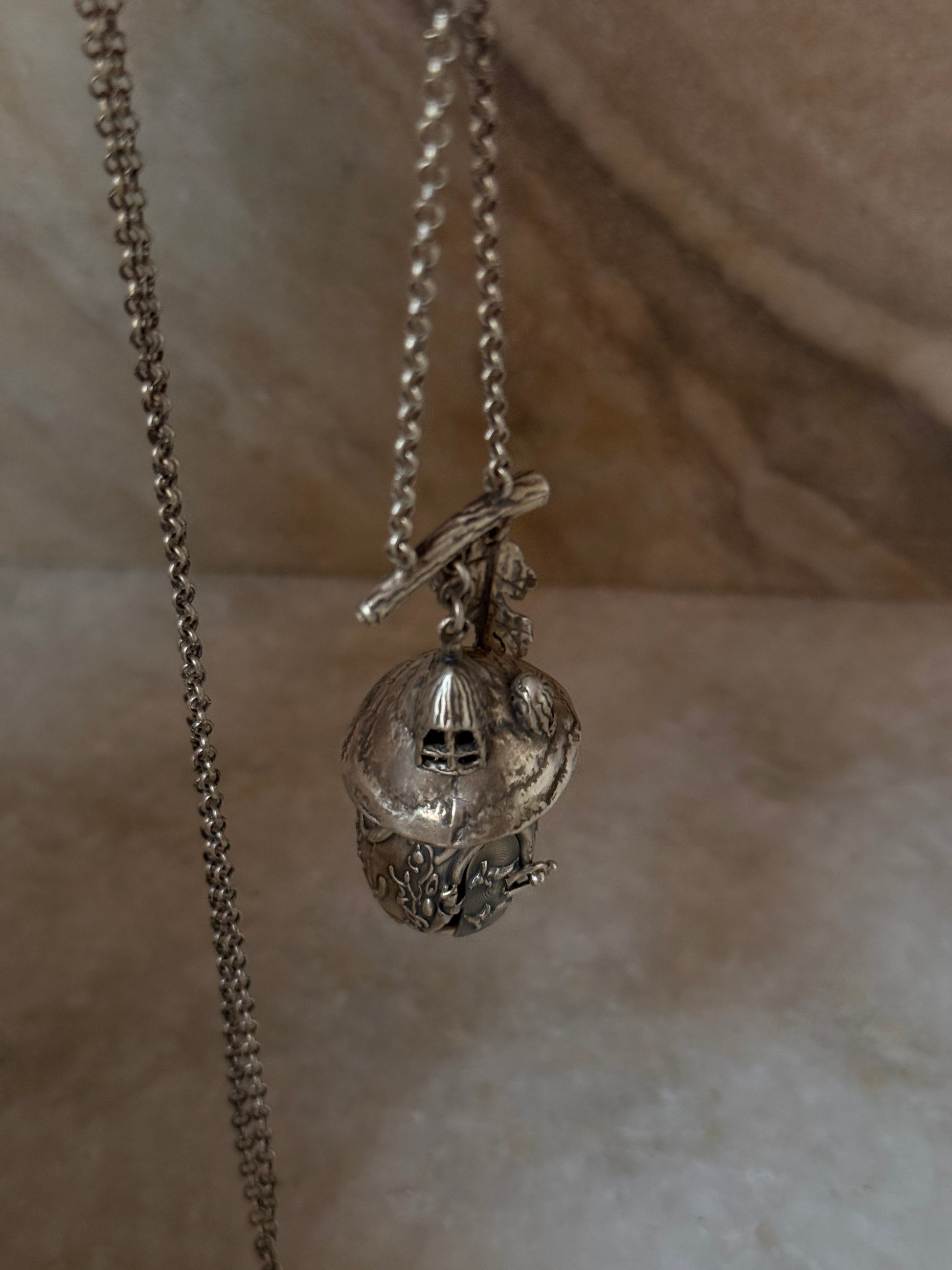 artisan 925 sterling silver tree house locket necklace  