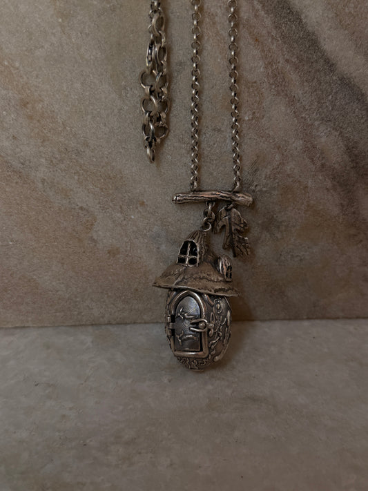 925 sterling silver tree house openable door necklace  