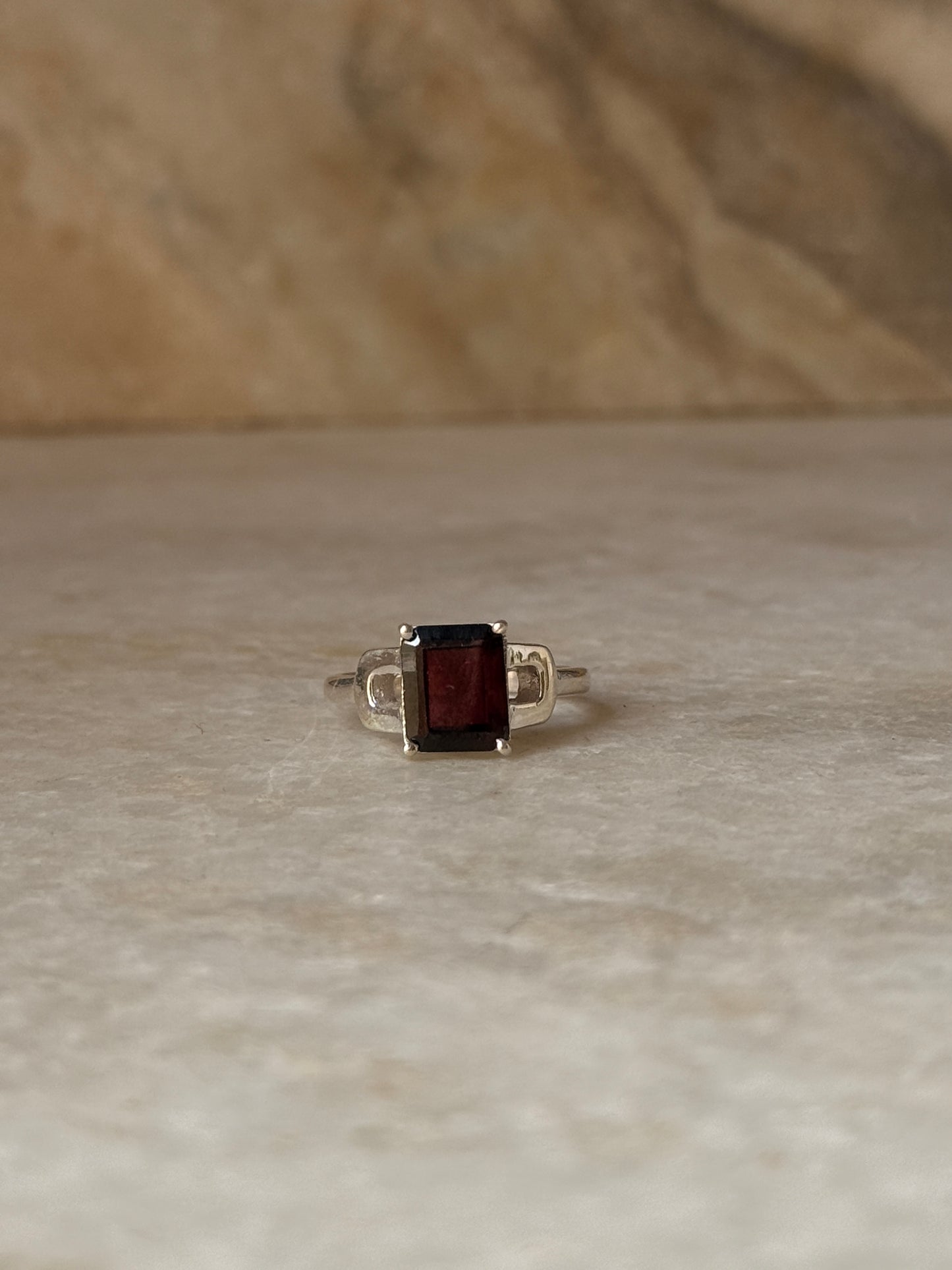 925 sterling silver garnet rectangular ring  