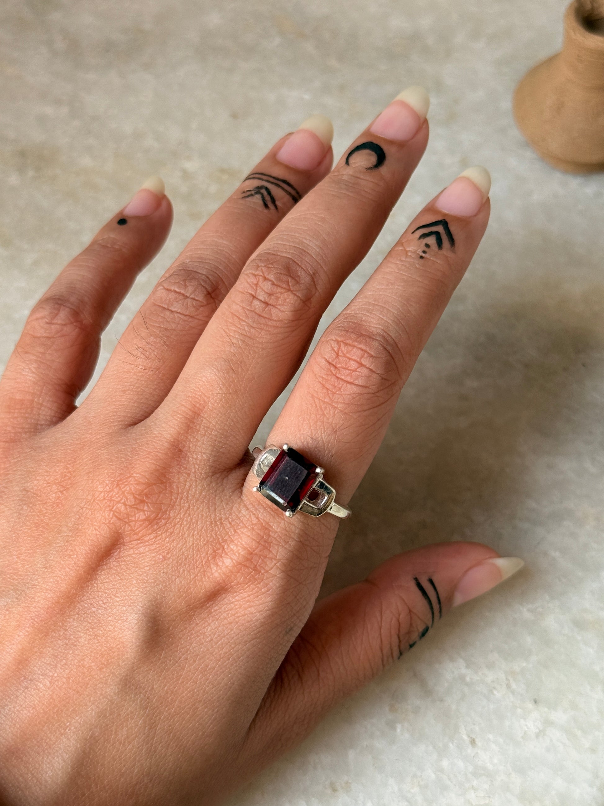 Handmade 925 sterling silver garnet rectangle ring