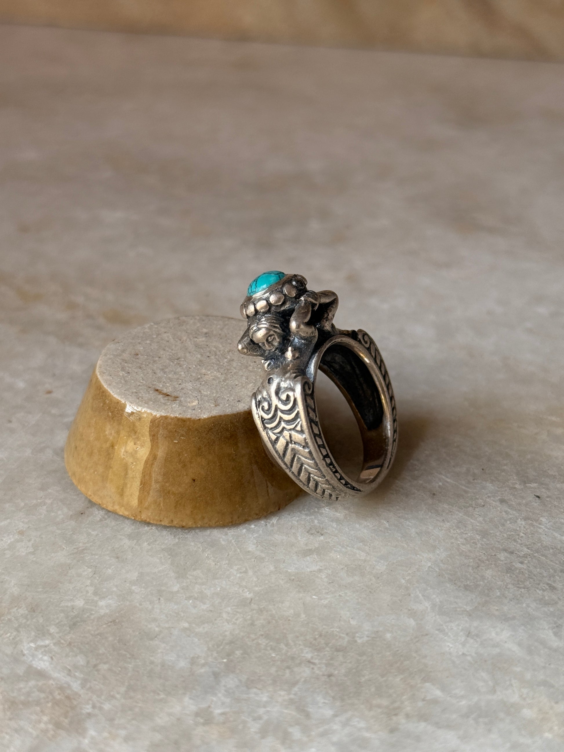 natural 925 sterling silver faux turquoise twin sirens ocean ring  