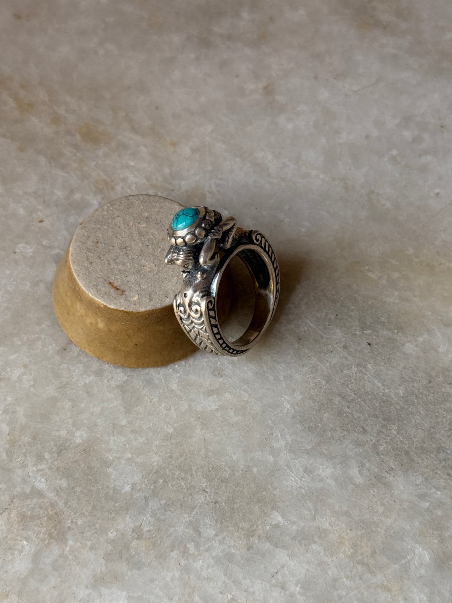 unique 925 sterling silver twin sirens ocean-inspired faux turquoise ring