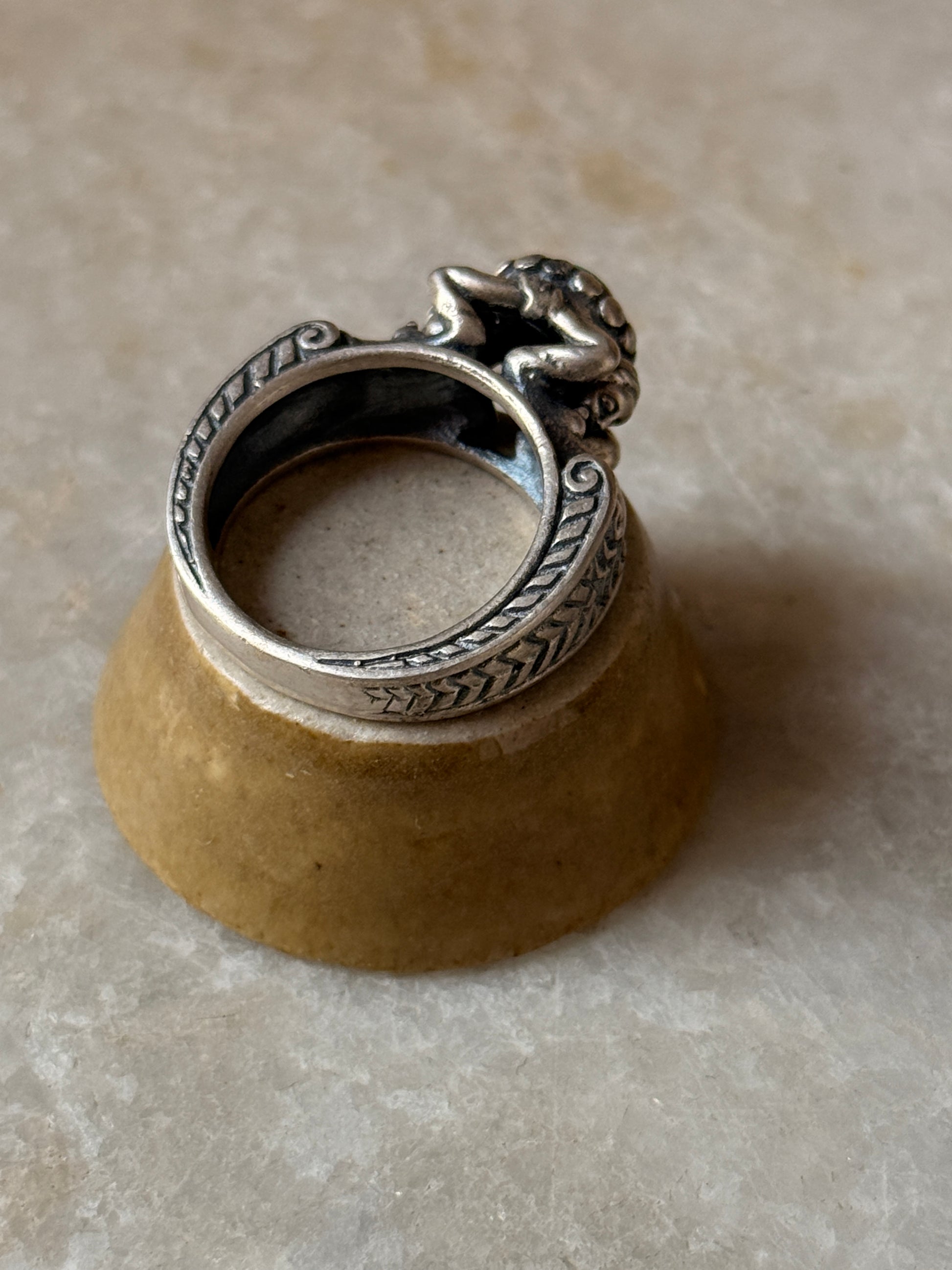 artisan 925 sterling silver twin sirens faux turquoise statement ring