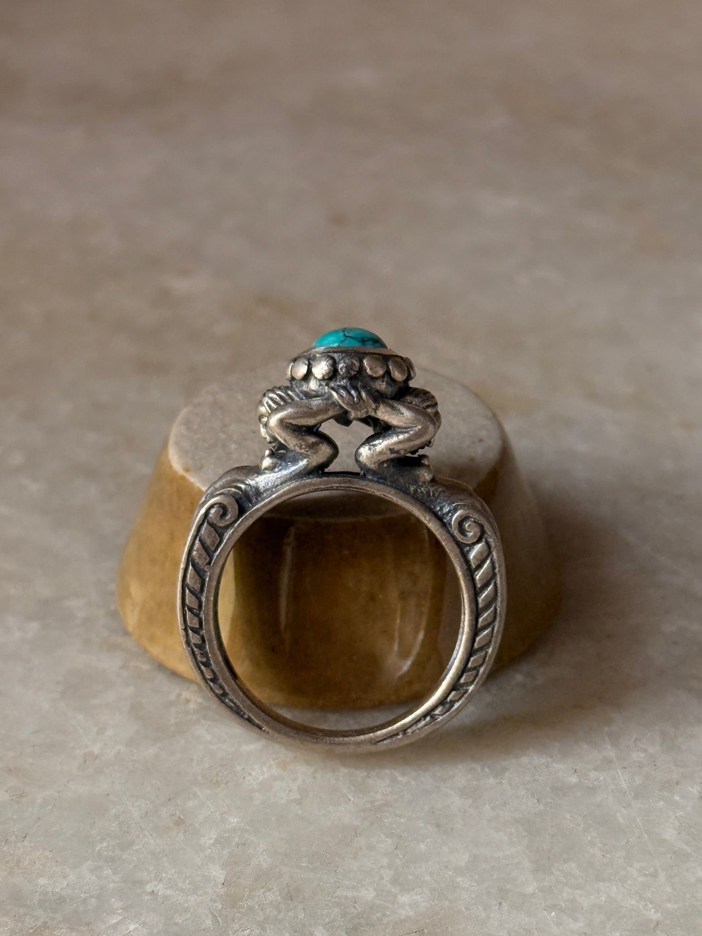 925 sterling silver twin sirens faux turquoise ocean-inspired ring 