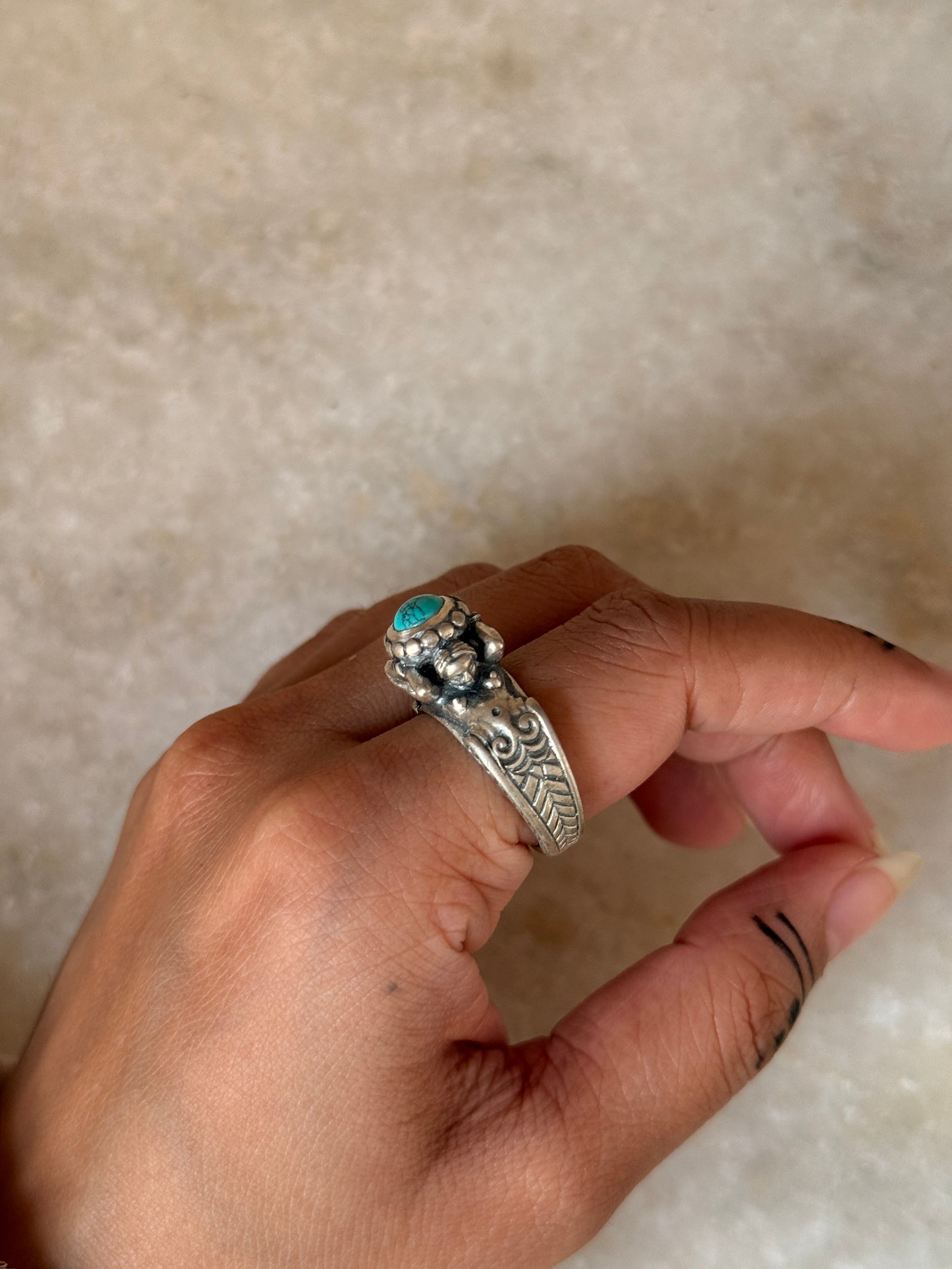 boho style 925 sterling silver twin sirens turquoise-inspired ring