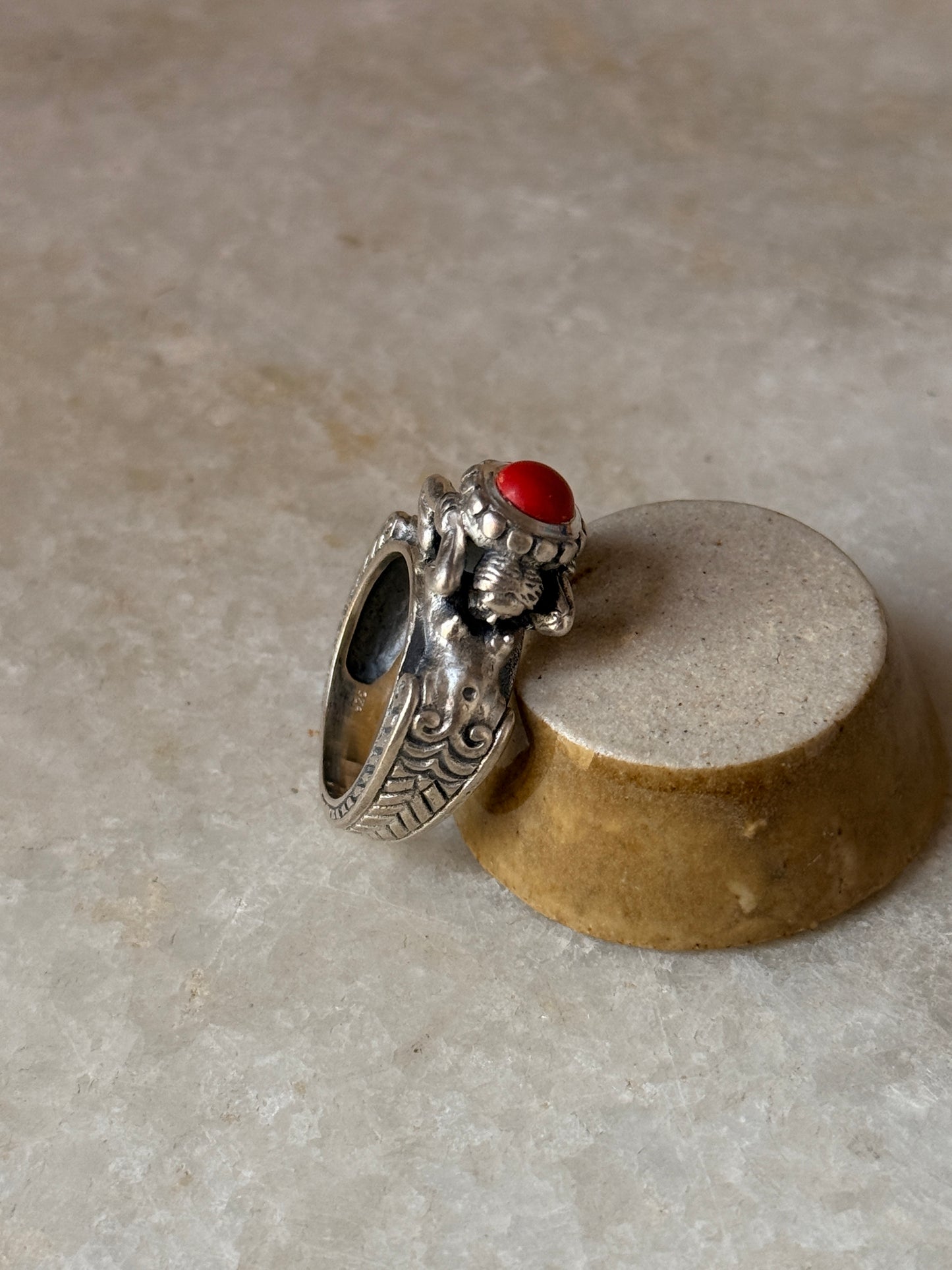 handcrafted 925 sterling silver twin sirens coral ring