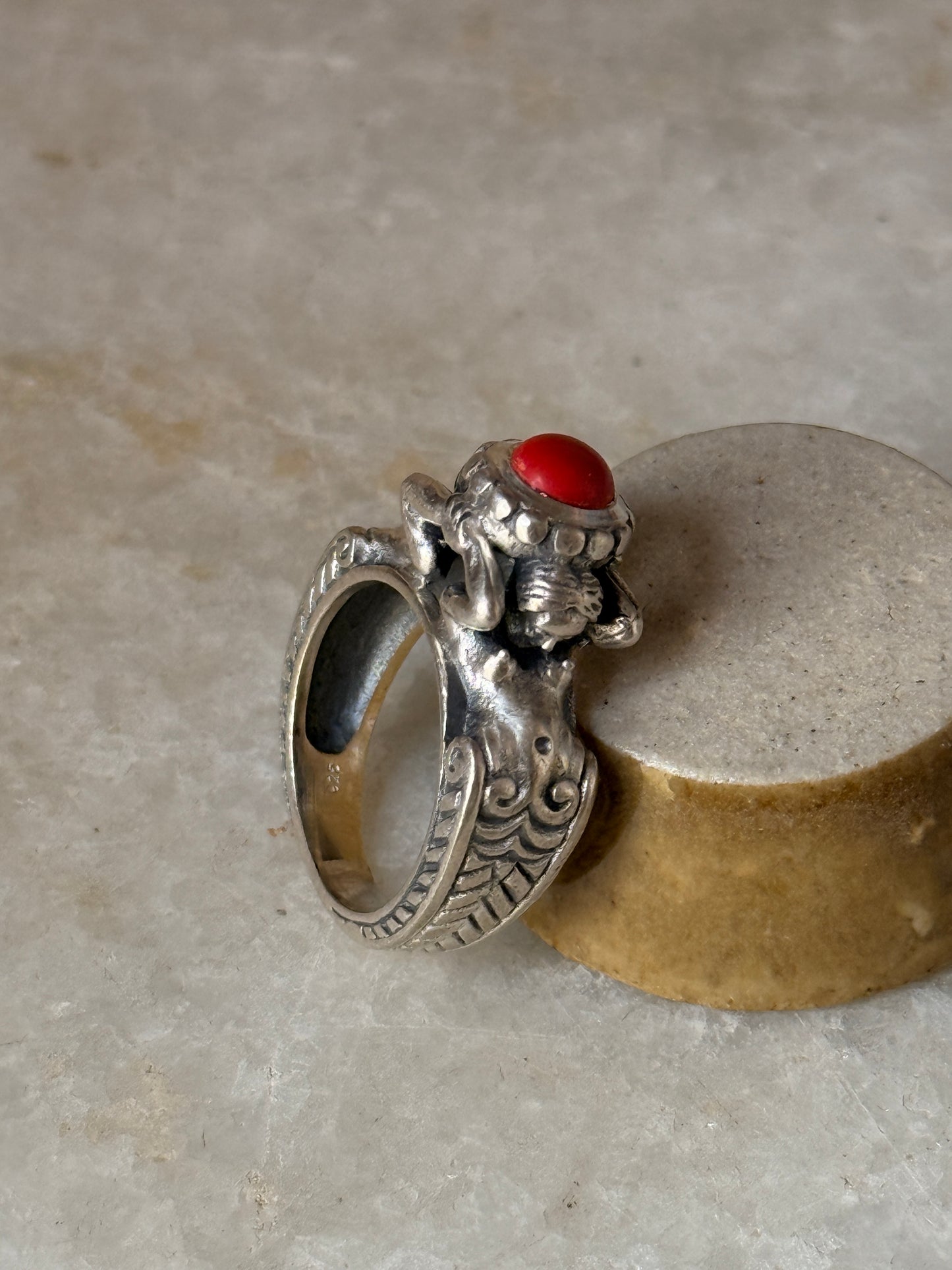 925 sterling silver twin sirens coral-inspired ocean mythology ring  