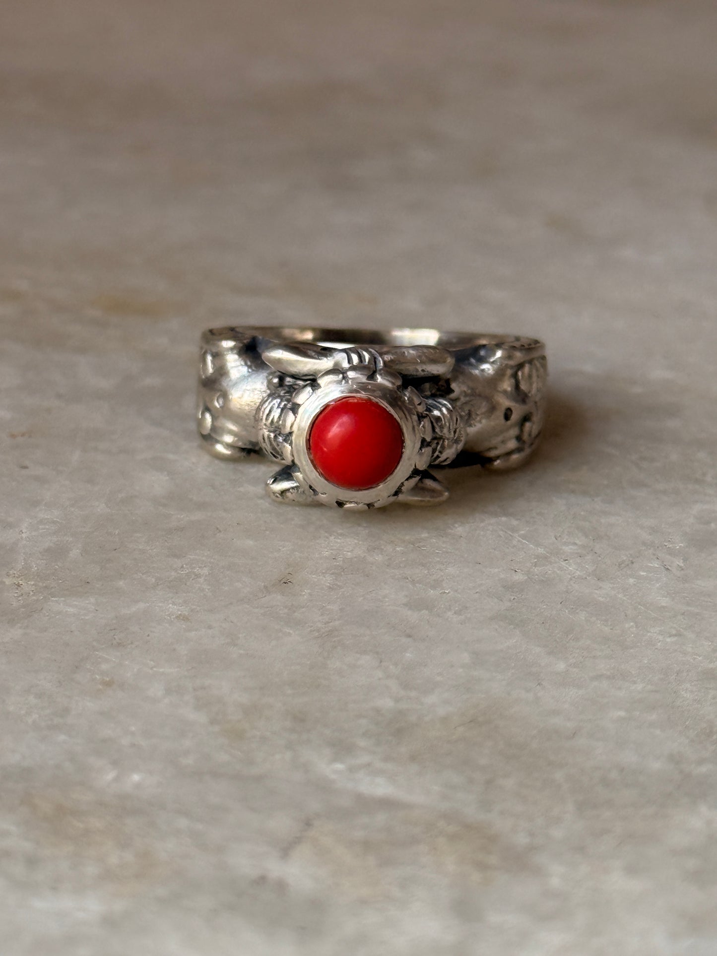 handcrafted 925 sterling silver twin sirens coral ring