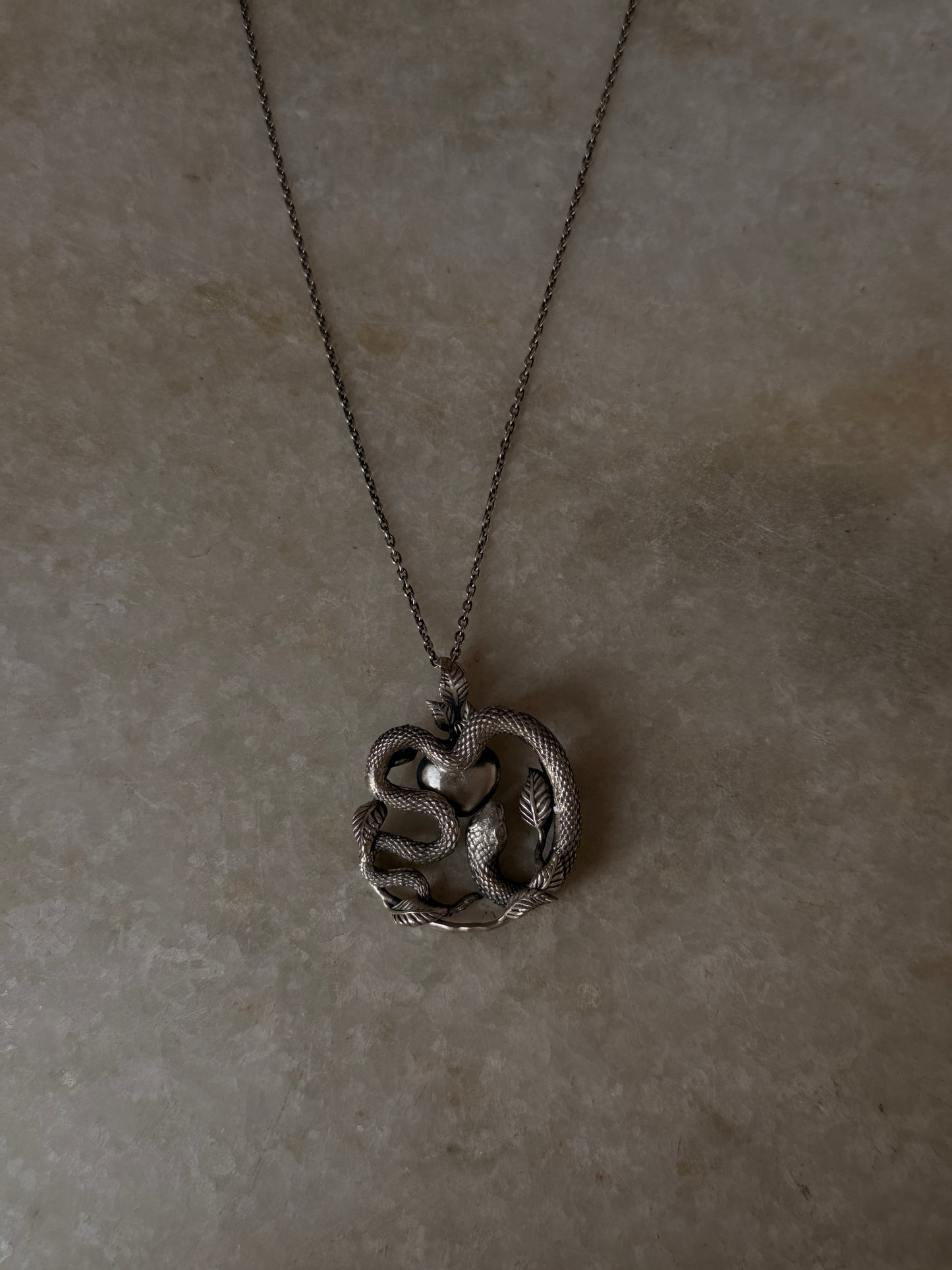 gothic-inspired snake heart 925 sterling silver necklace  