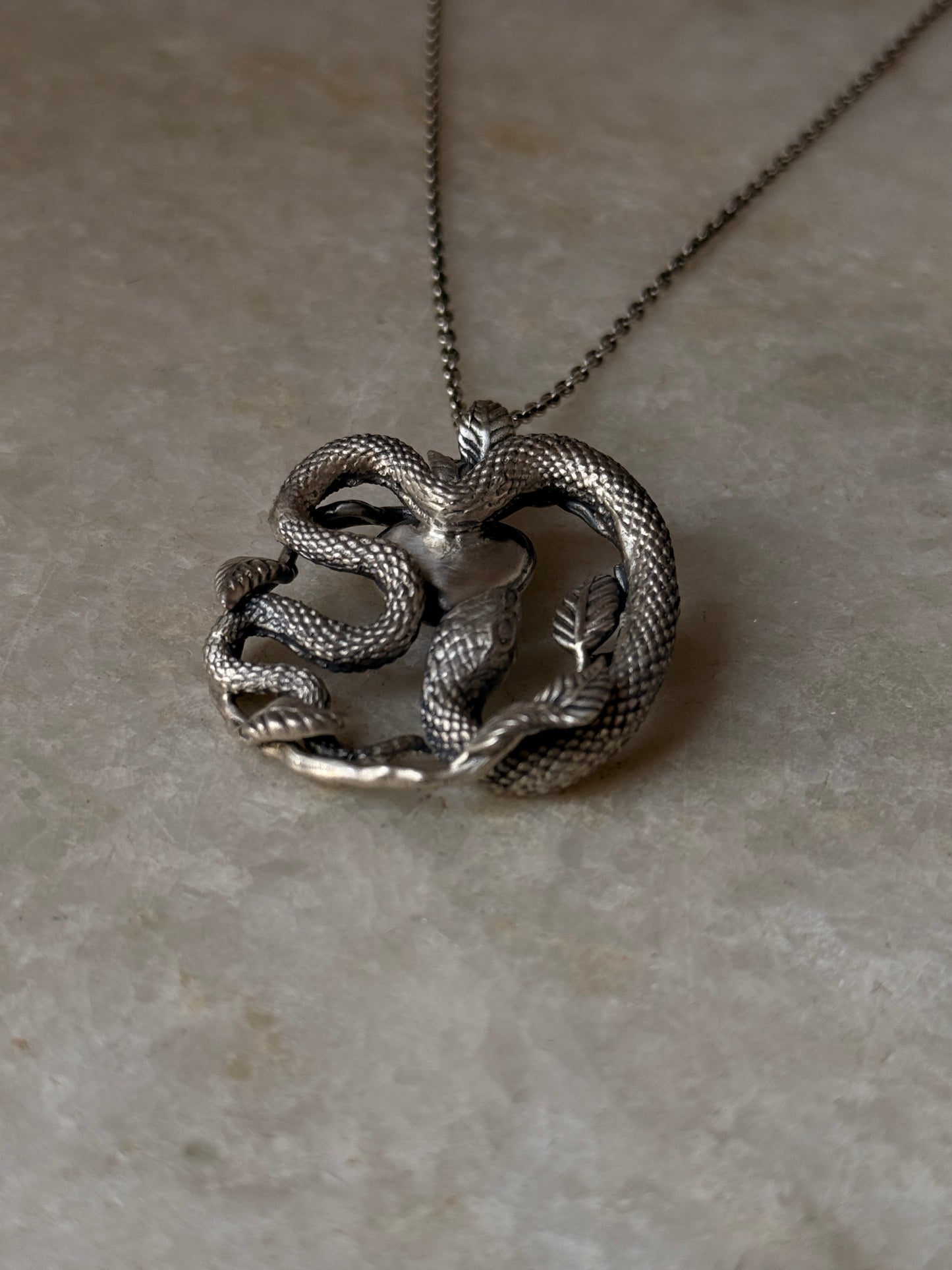 handcrafted 925 sterling silver snake heart pendant necklace