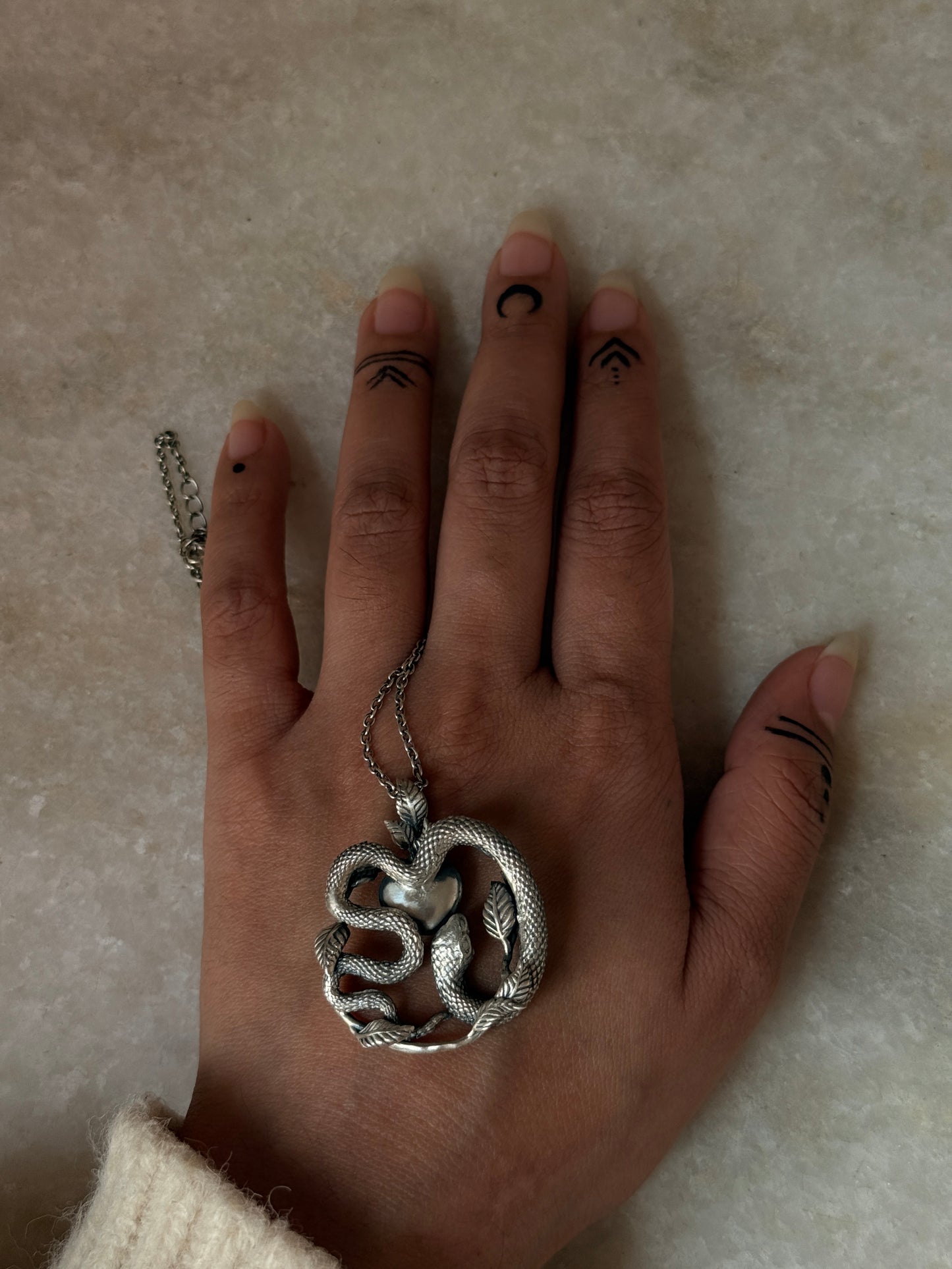 boho style 925 sterling silver snake heart necklace