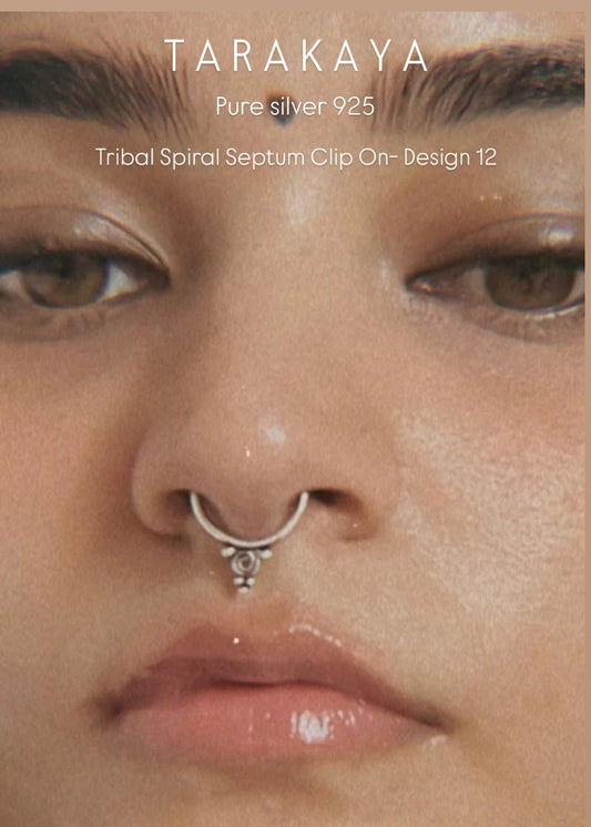 925 Sterling Silver Tribal Spiral Septum Clip On- Design 12