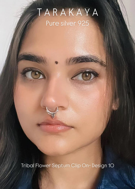925 Sterling Silver Tribal Flower Septum Clip On- Design 10
