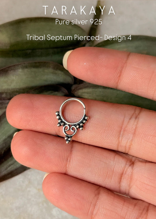 925 Sterling Silver Tribal Septum Pierced- Design 4