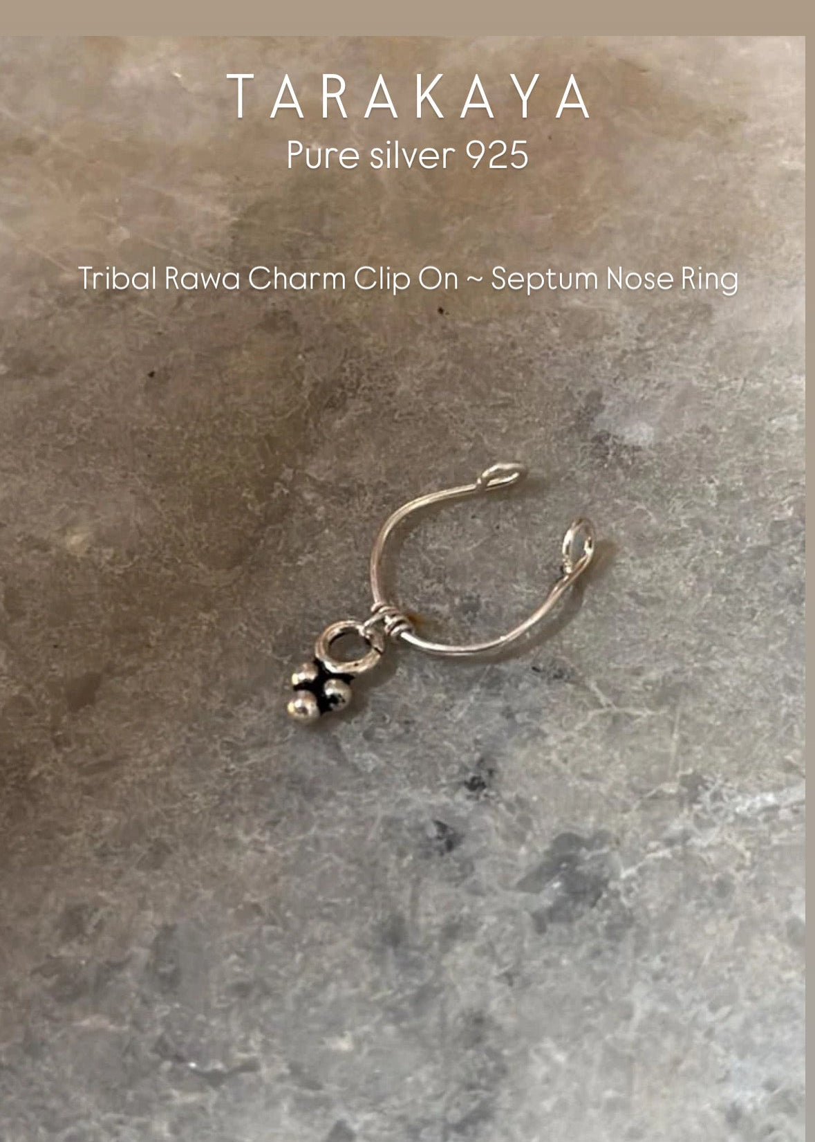 925 Sterling Silver Tribal Rawa Charm Clip On Septum Nose Ring