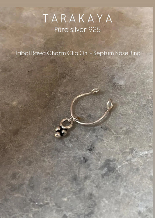 925 Sterling Silver Tribal Rawa Charm Clip On Septum Nose Ring