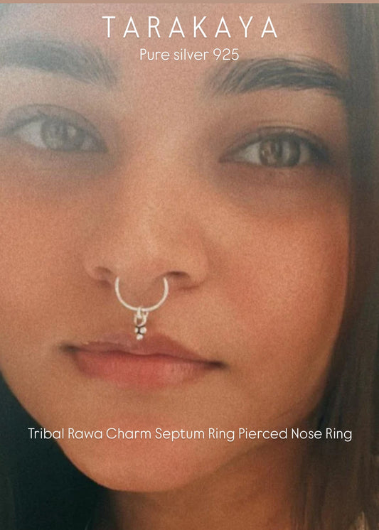 925 Sterling Silver Tribal Rawa Charm Septum Ring Pierced Nose Ring