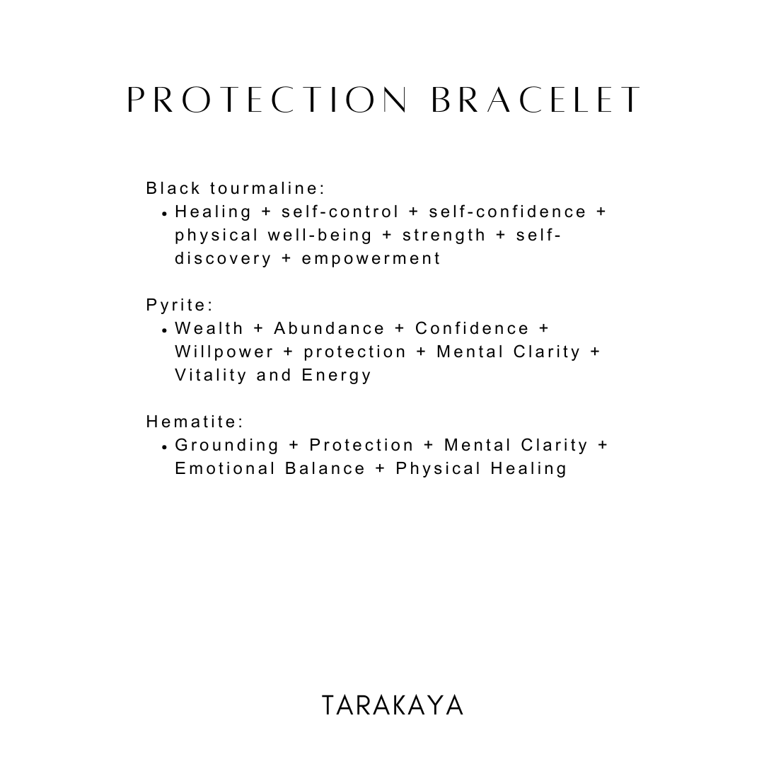 Handcrafted protection bracelet with Pyrite tumble, Black Tourmaline 4mm, and Hematite crystals