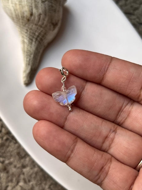 Elegant Rainbow Moonstone Butterfly Crystal Charm