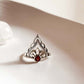 Elegant garnet crown silver ring in boho fashion